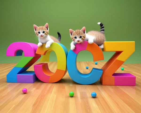 Fluffy Orange and White Tabby Kittens on Colorful Numbers