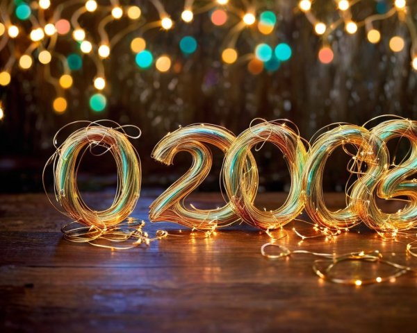 Golden Wire "2023" Numbers with LED Lights Display