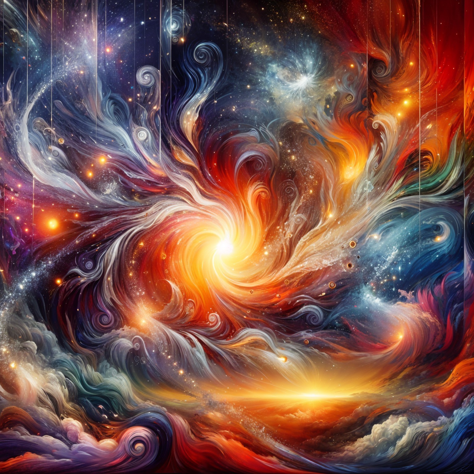 Vibrant Cosmic Scene with Swirling Colors and Stars