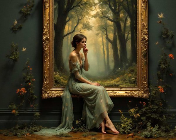 Young Woman in Vintage Off-Shoulder Dress Pose