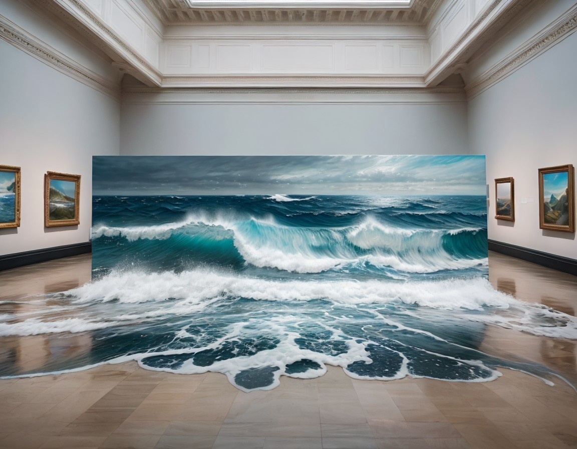 Life-Sized Ocean Waves Art Installation in Gallery