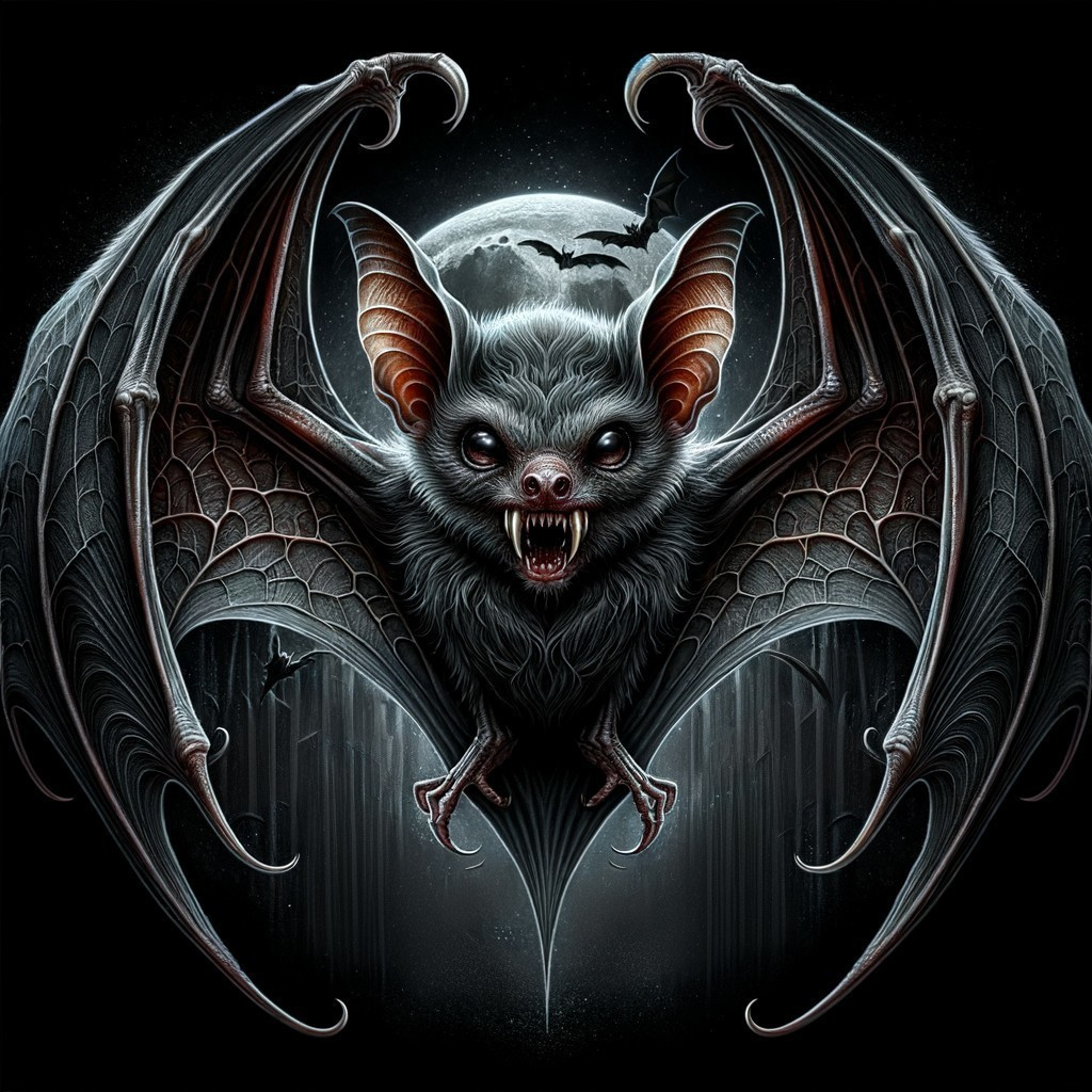 Fierce Bat with Fangs in Moonlit Gothic Sky