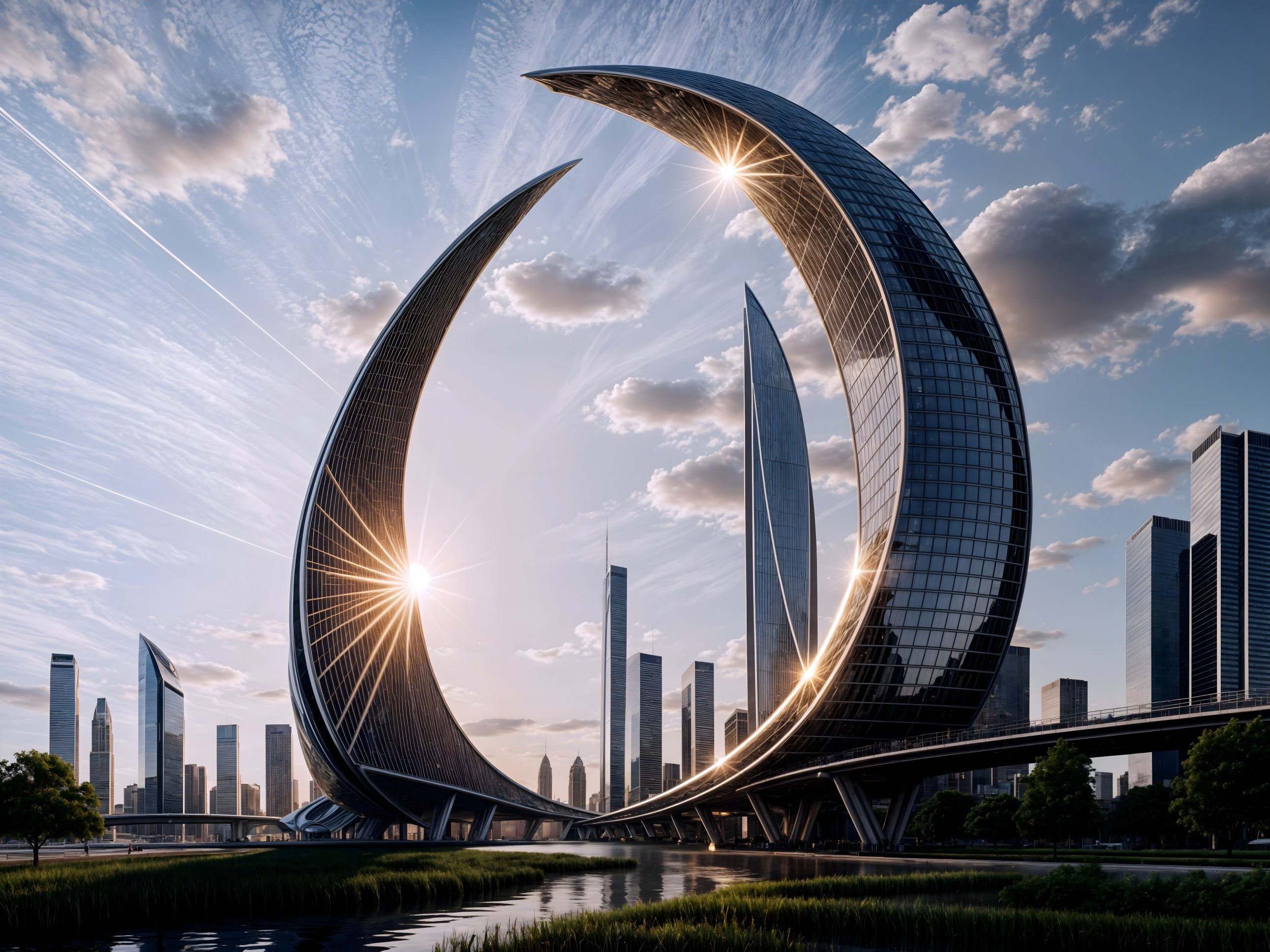 Futuristic city skyline with innovative architecture