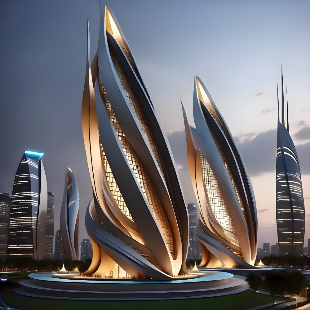 Futuristic Skyscrapers with Flowing Petal Designs