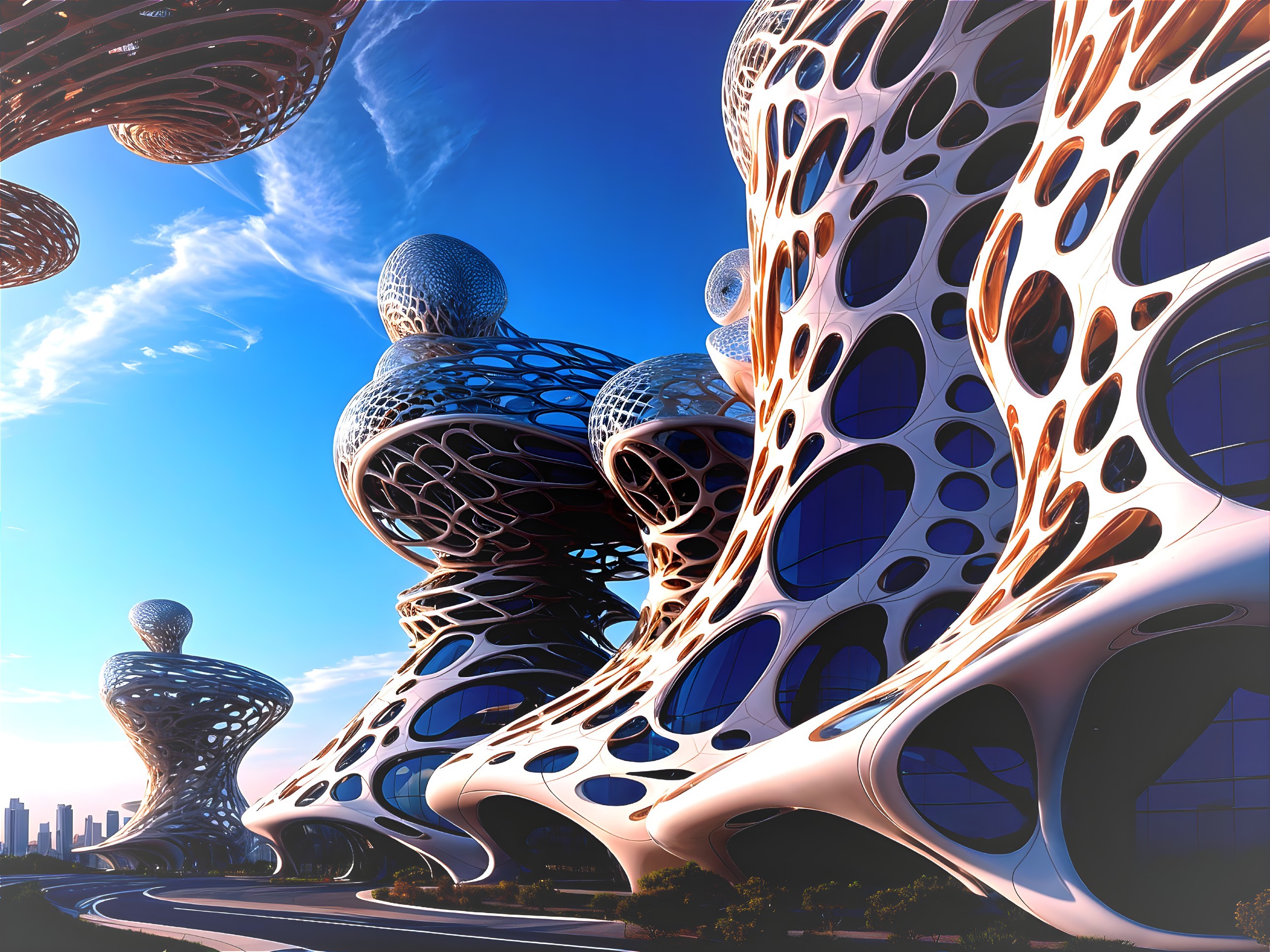Futuristic Architecture with Organic Shapes and Patterns