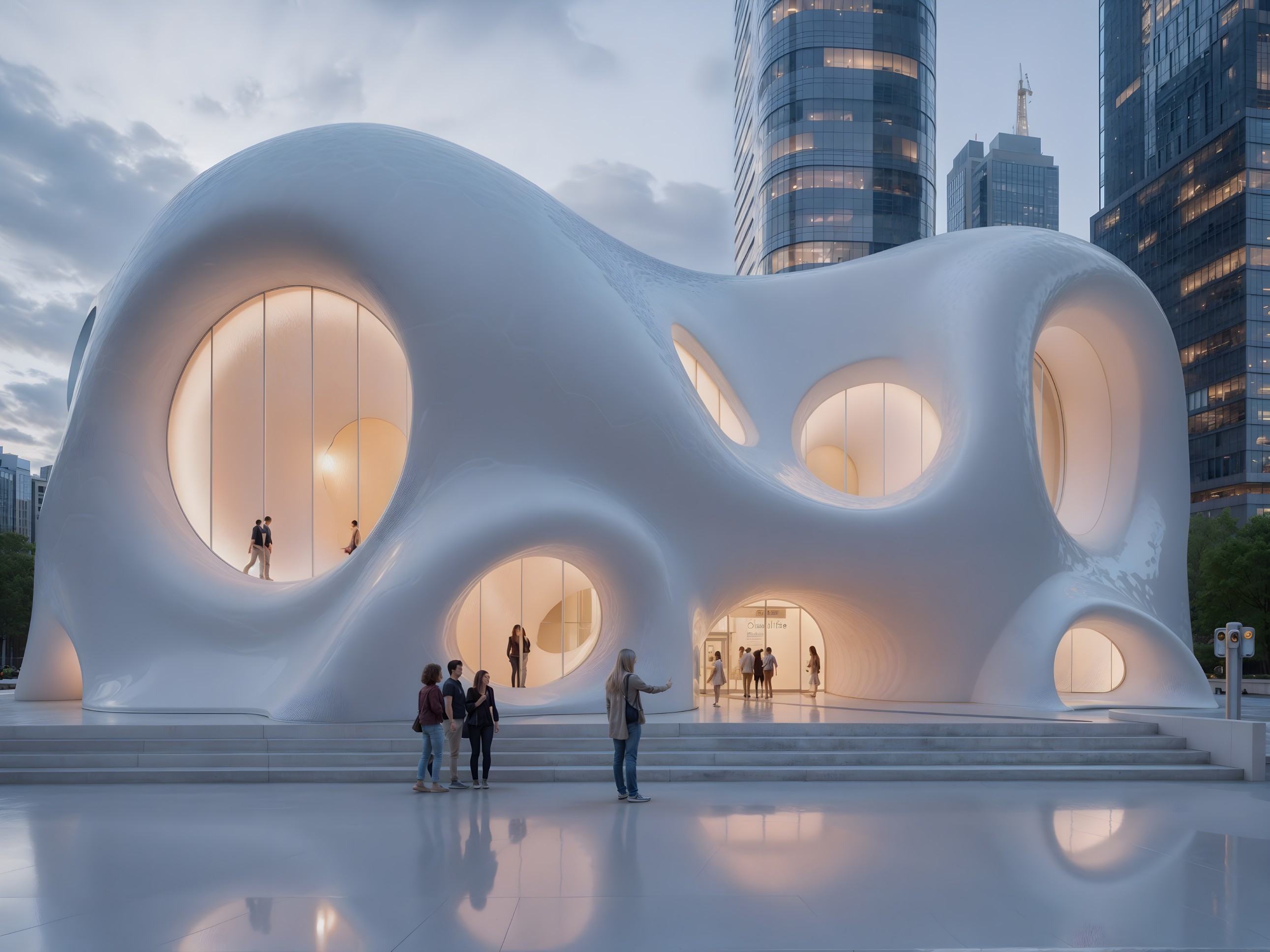 Modern Building with Organic Design and Irregular Windows