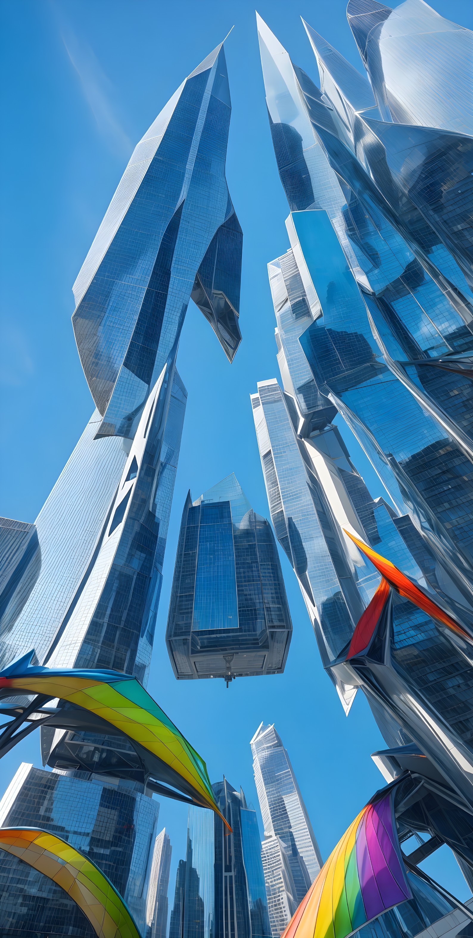 Futuristic Cityscape with Sleek Skyscrapers and Canopies