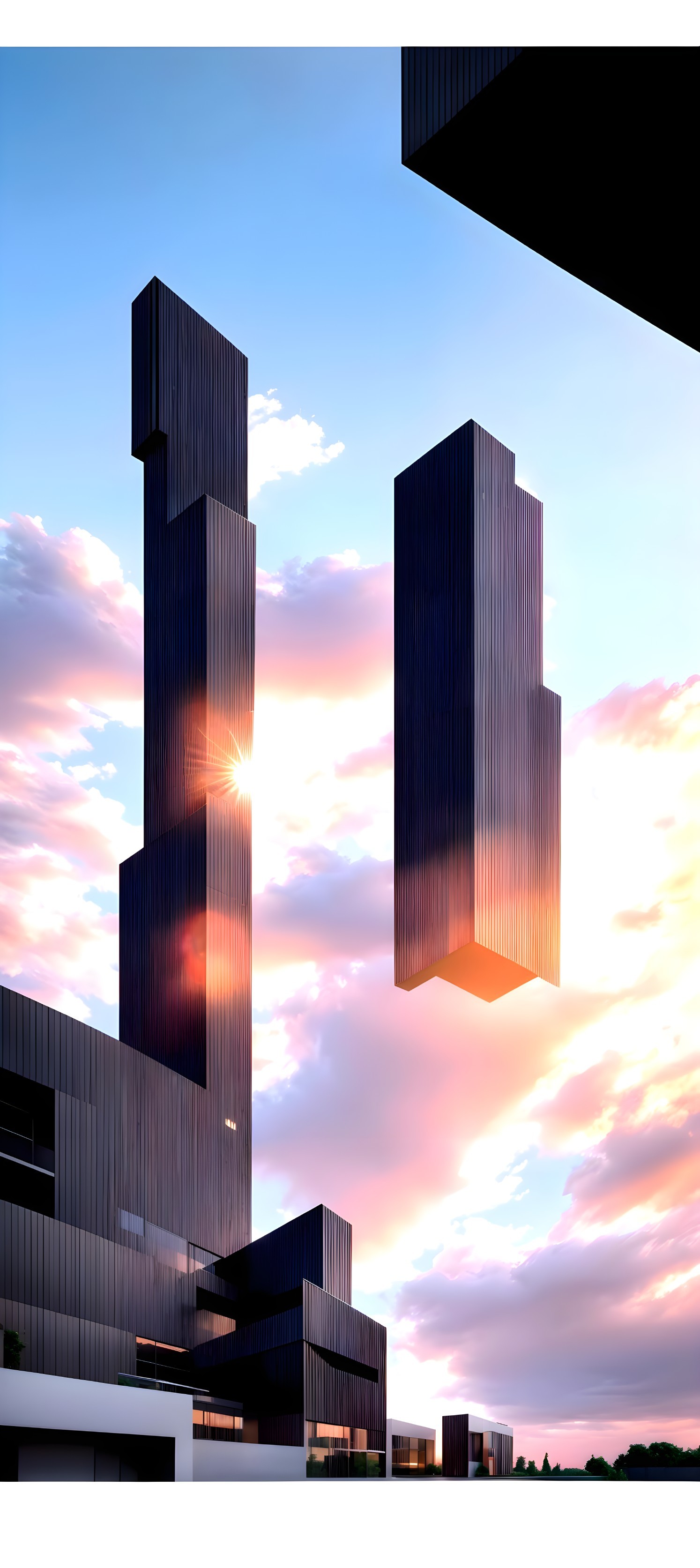 Modern Architectural Scene with Sunset and Clouds