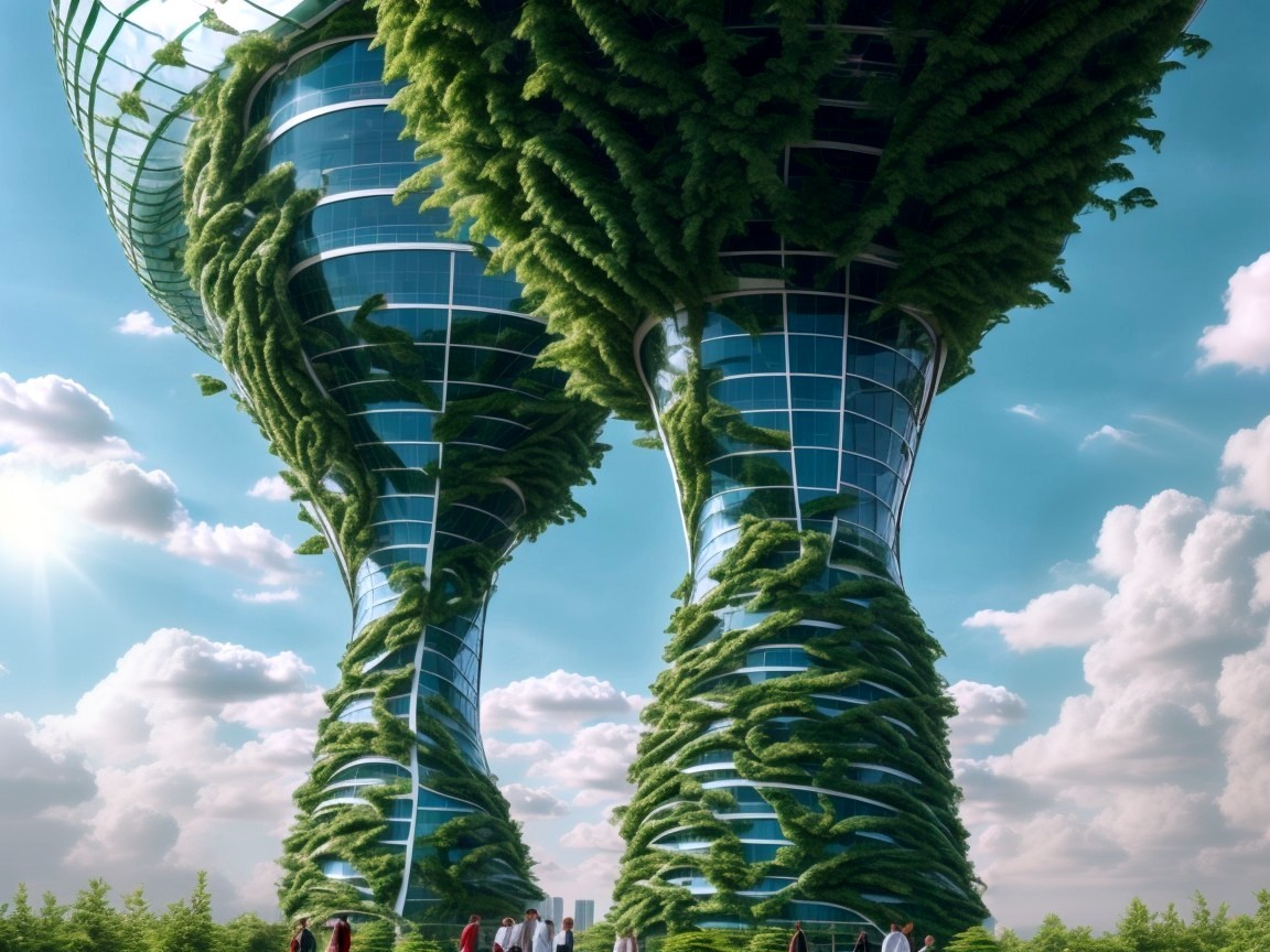 Futuristic Towers with Eco-Friendly Design and Greenery