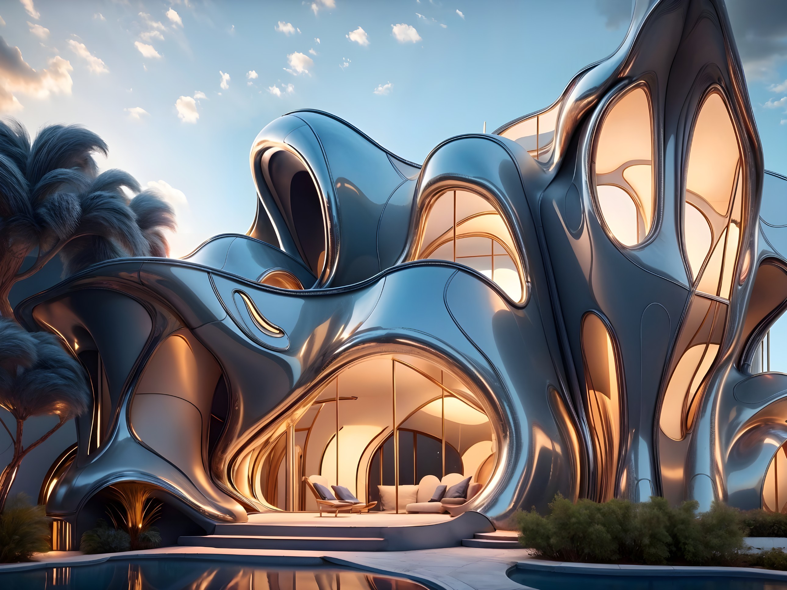 Futuristic House with Organic Design and Lush Surroundings
