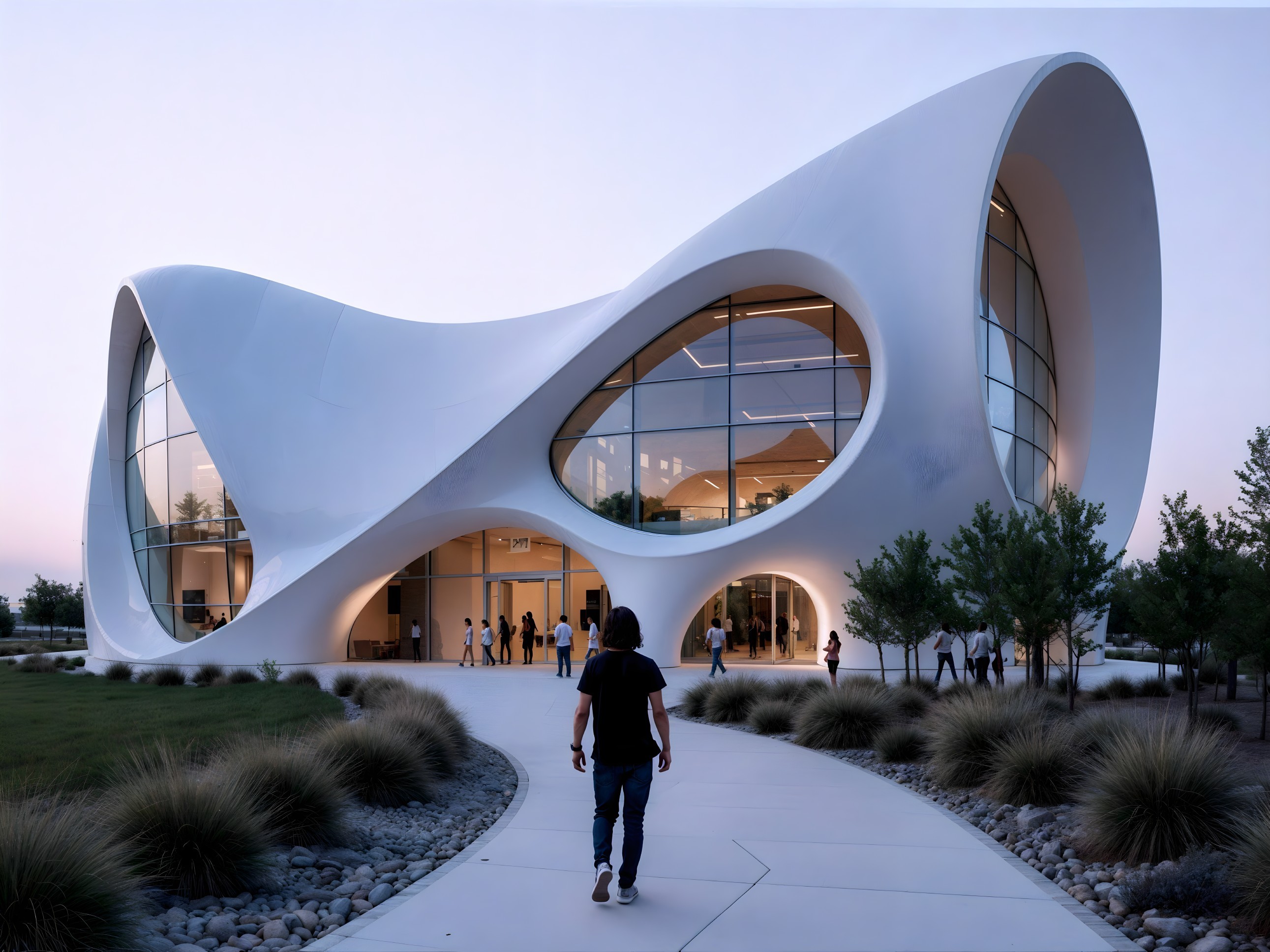 Modern architectural design with curved structure and glass