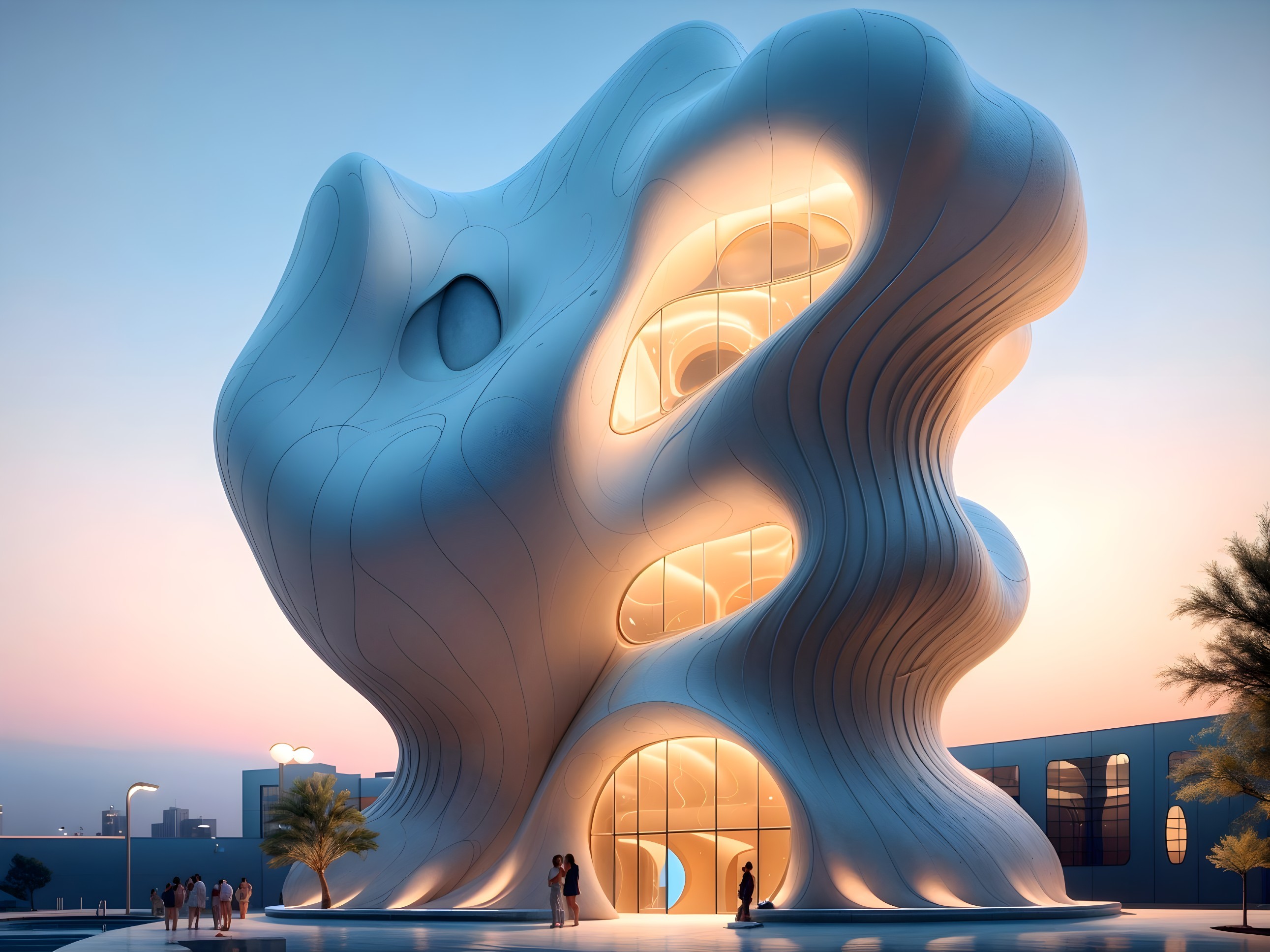 Futuristic Building with Organic Design and Glass Features