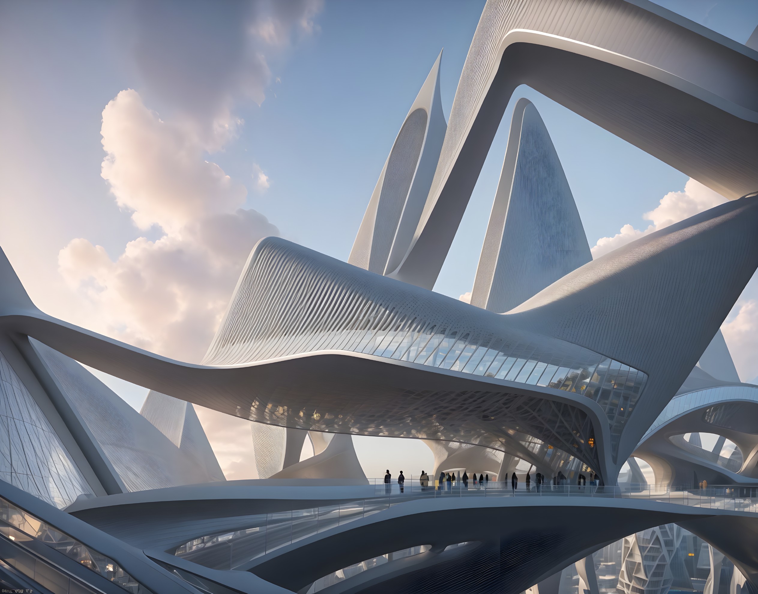 Modern Architectural Structure with Curves and Angles
