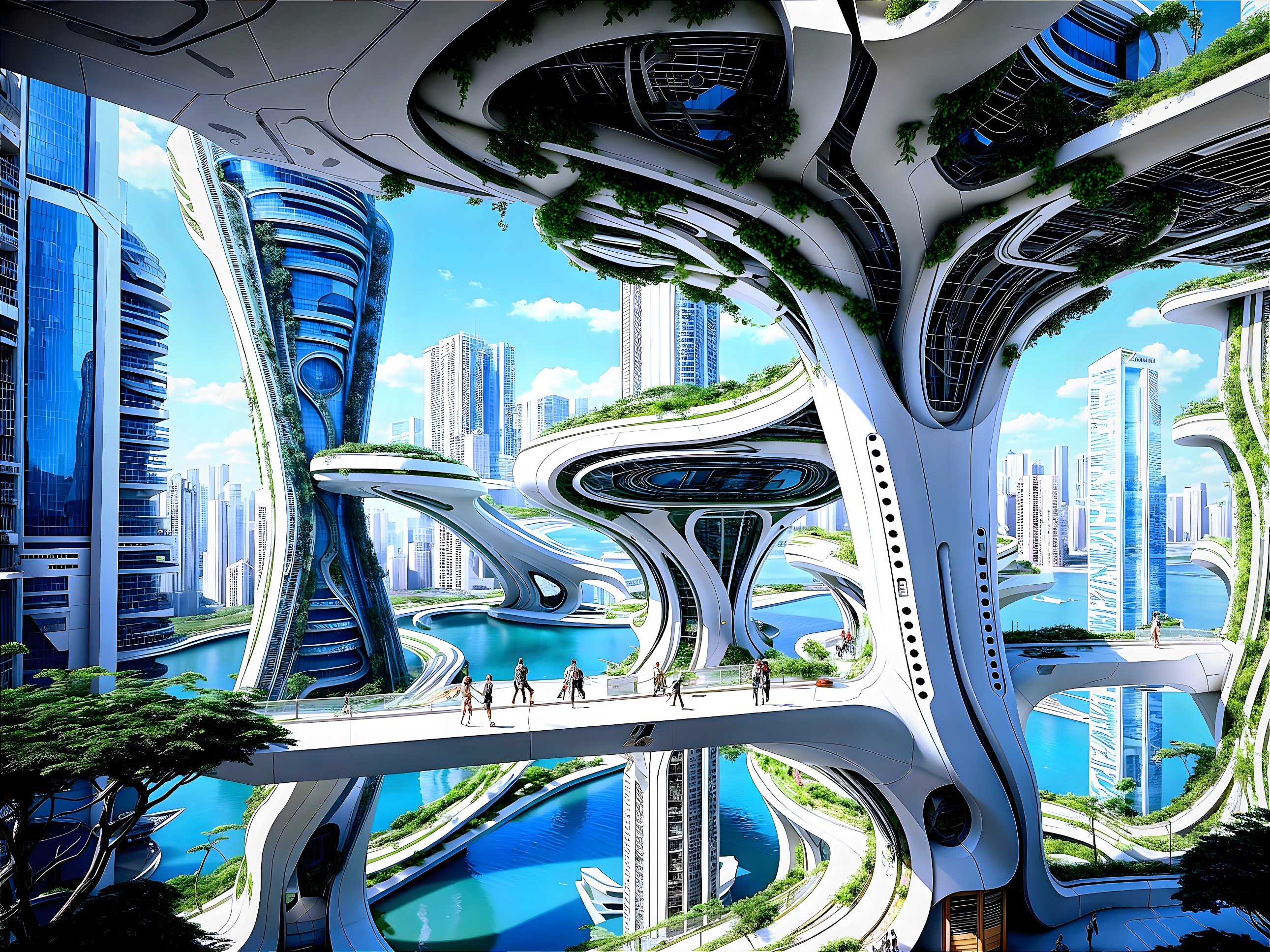 Futuristic Urban Landscape with Organic Architecture
