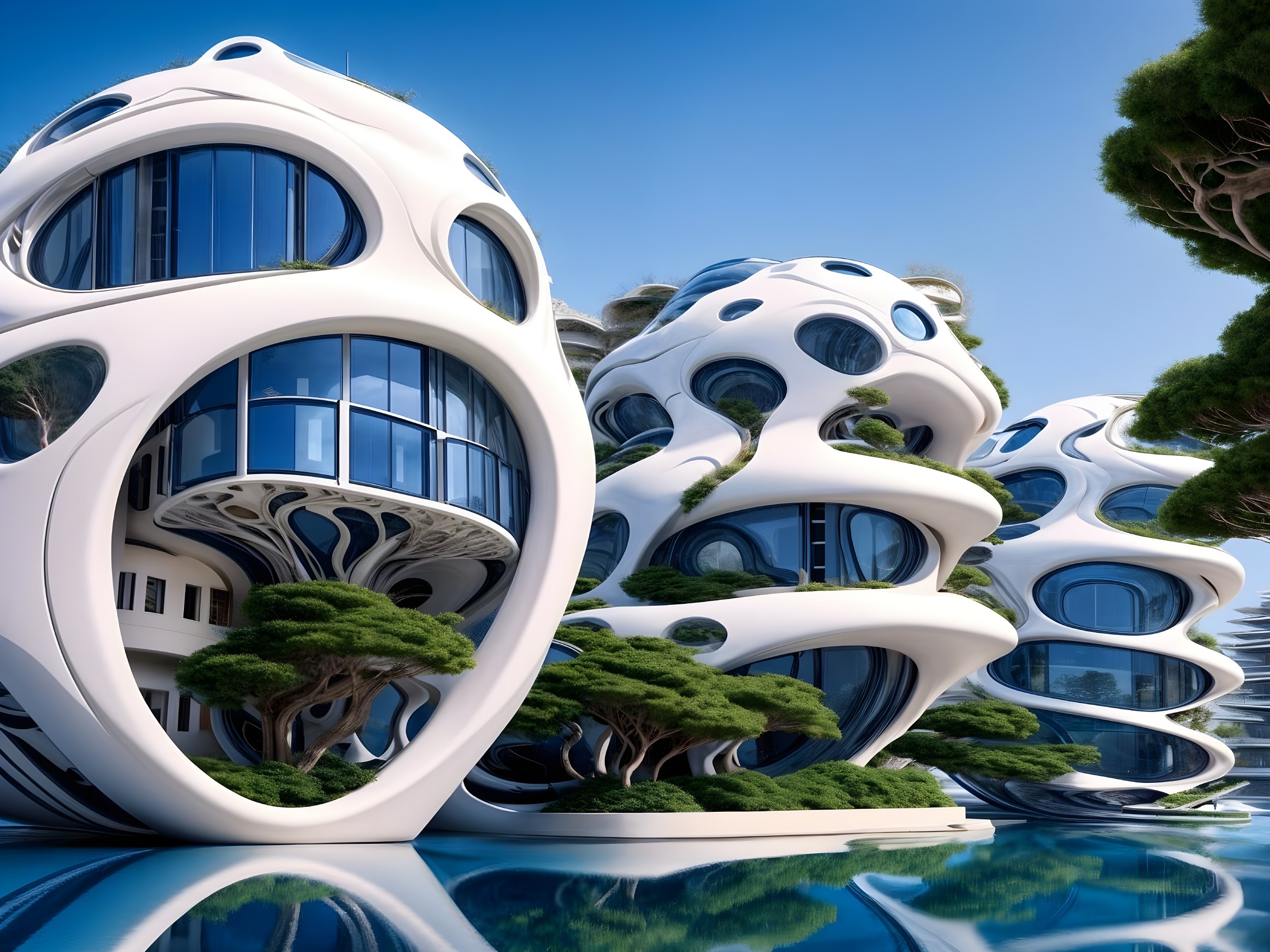 Futuristic Buildings with Organic Shell-Like Designs