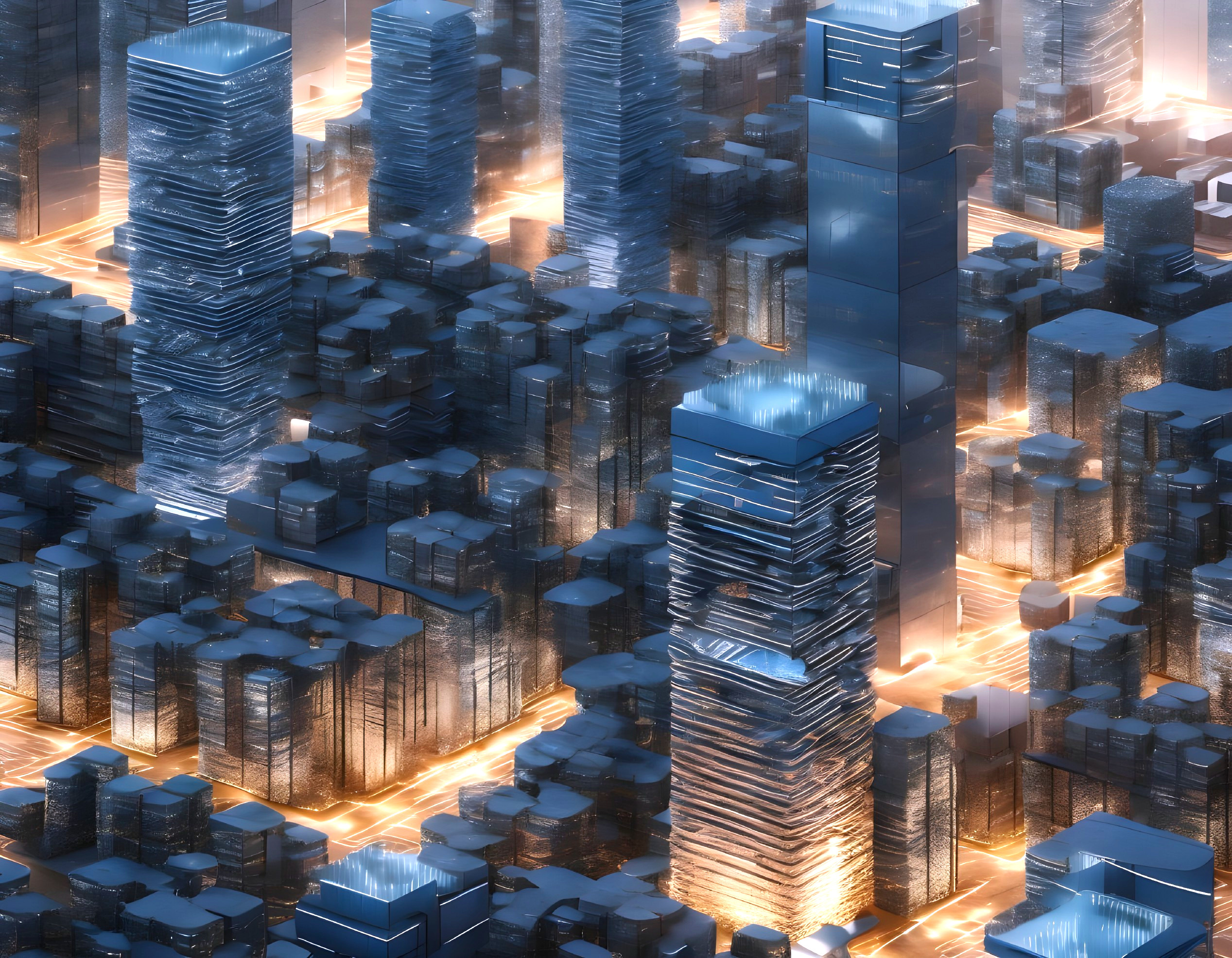 Futuristic Cityscape with Skyscrapers and Glow