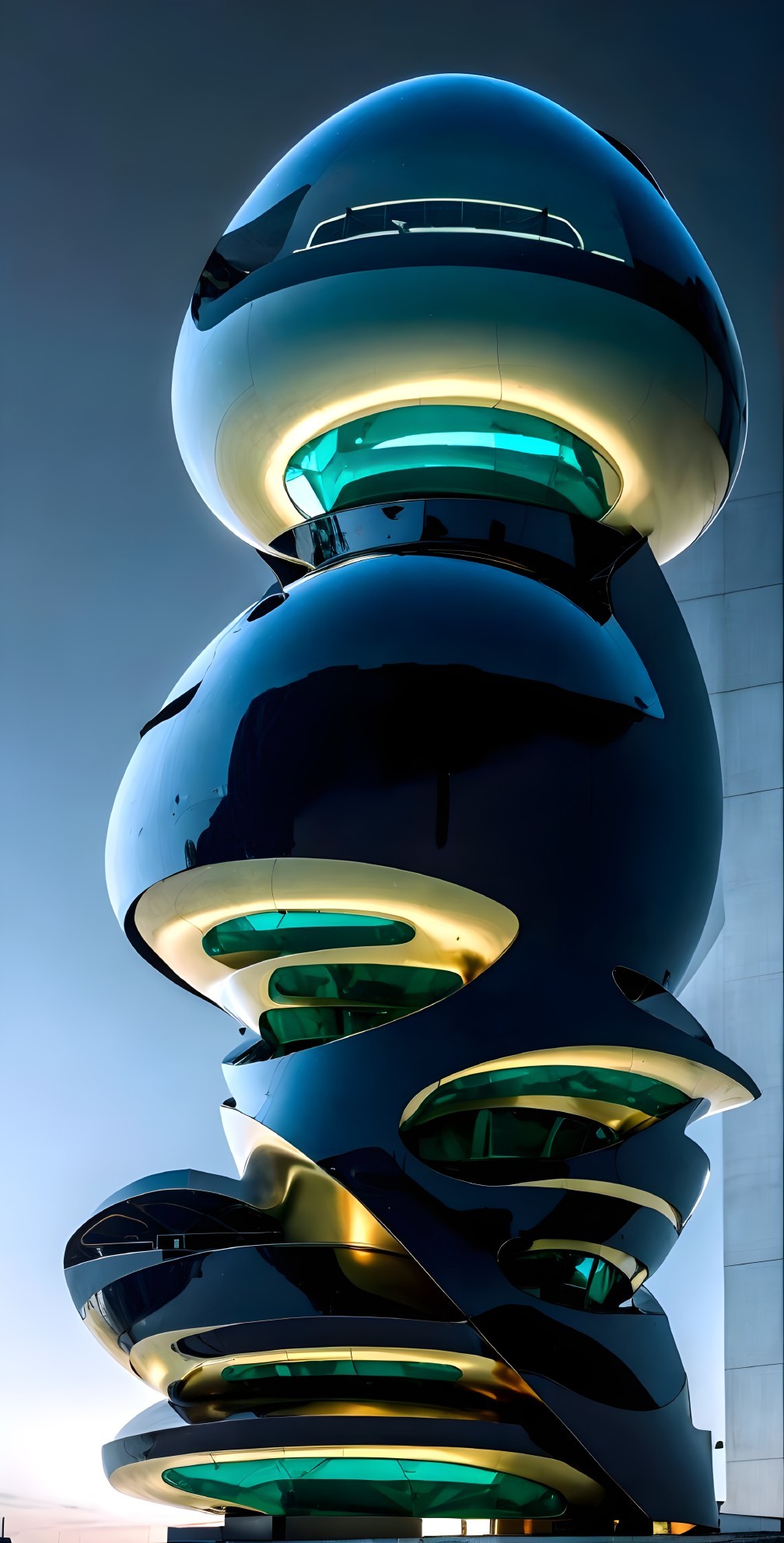 Futuristic architectural structure with glossy surfaces