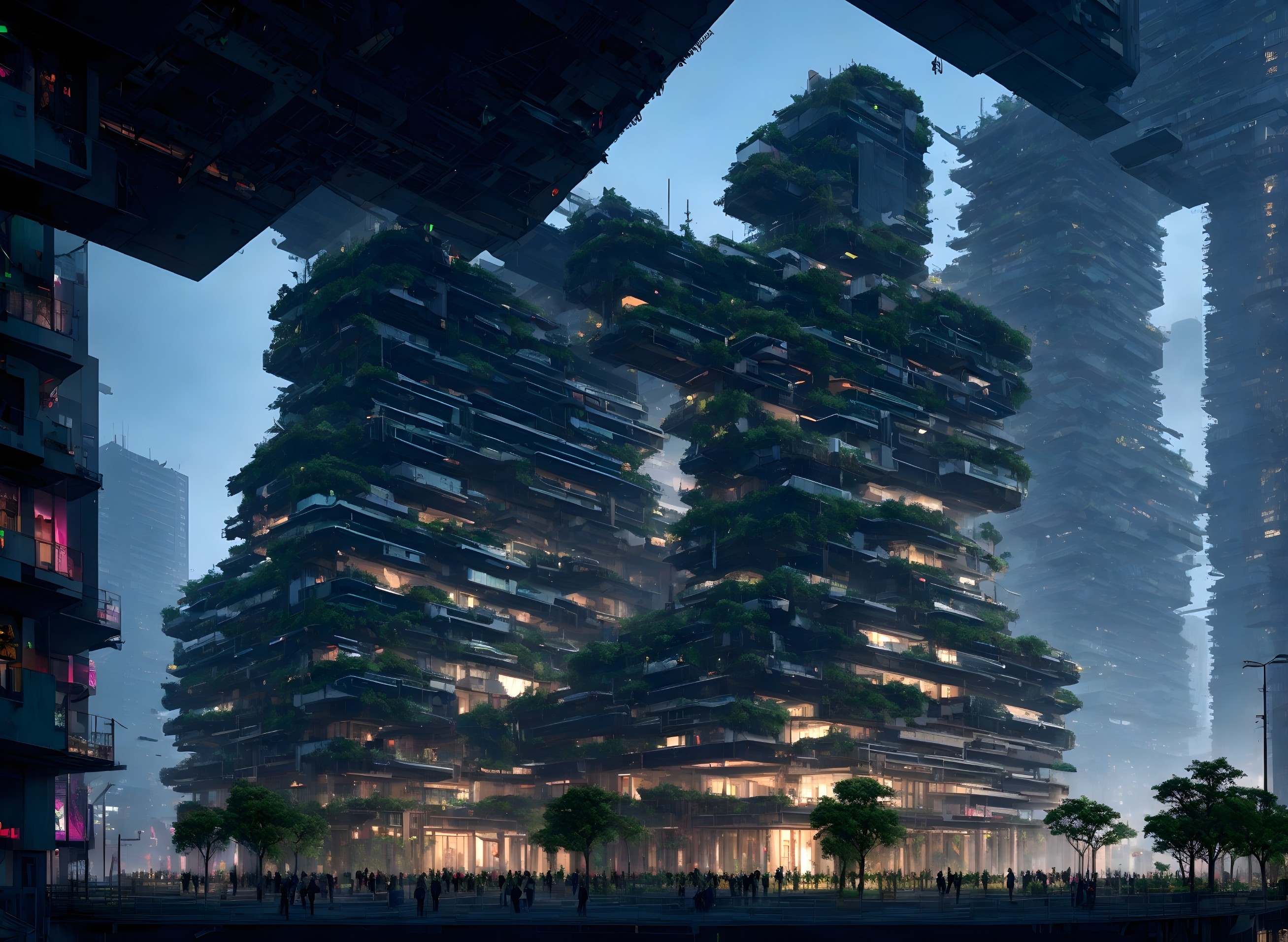 Futuristic Urban Landscape with Modern Architecture and Greenery