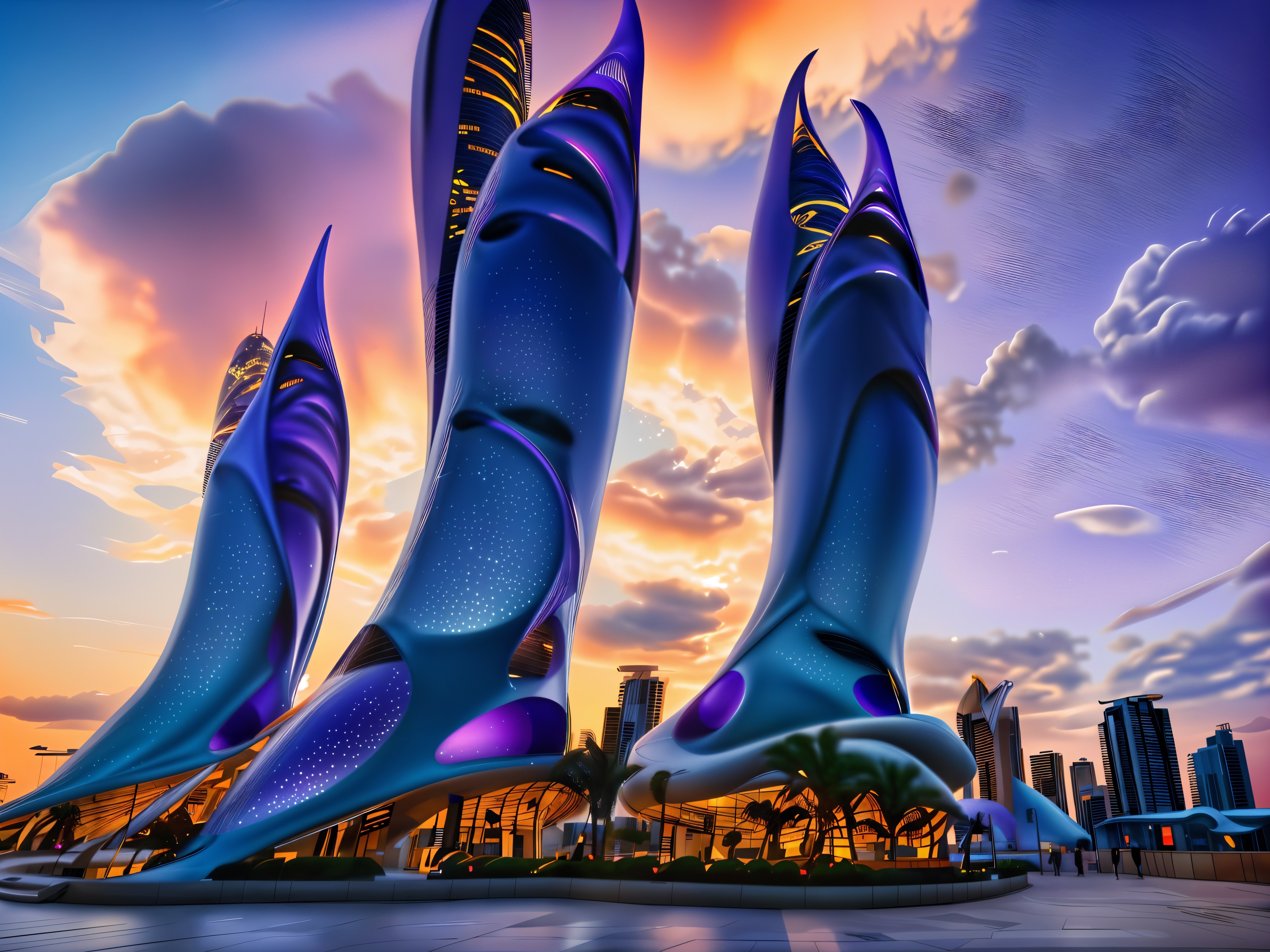 Futuristic Architecture with Sculptural Sail-Like Structures