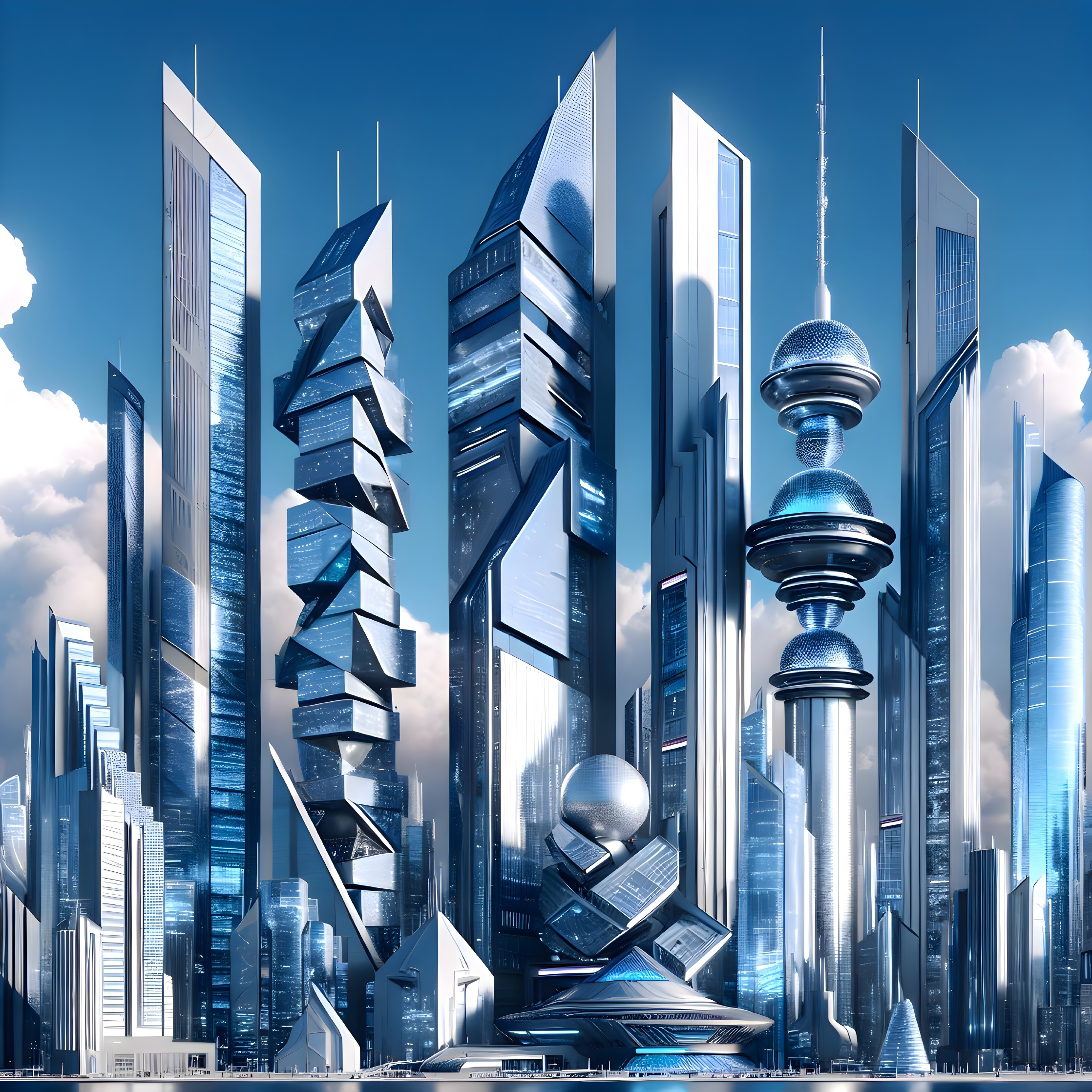 Futuristic cityscape with modern skyscrapers and designs