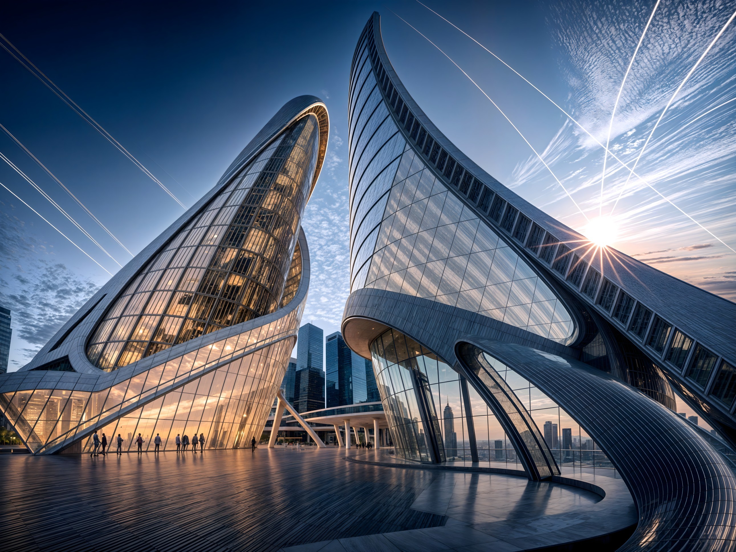 Modern Architectural Design with Curvilinear Glass Structures