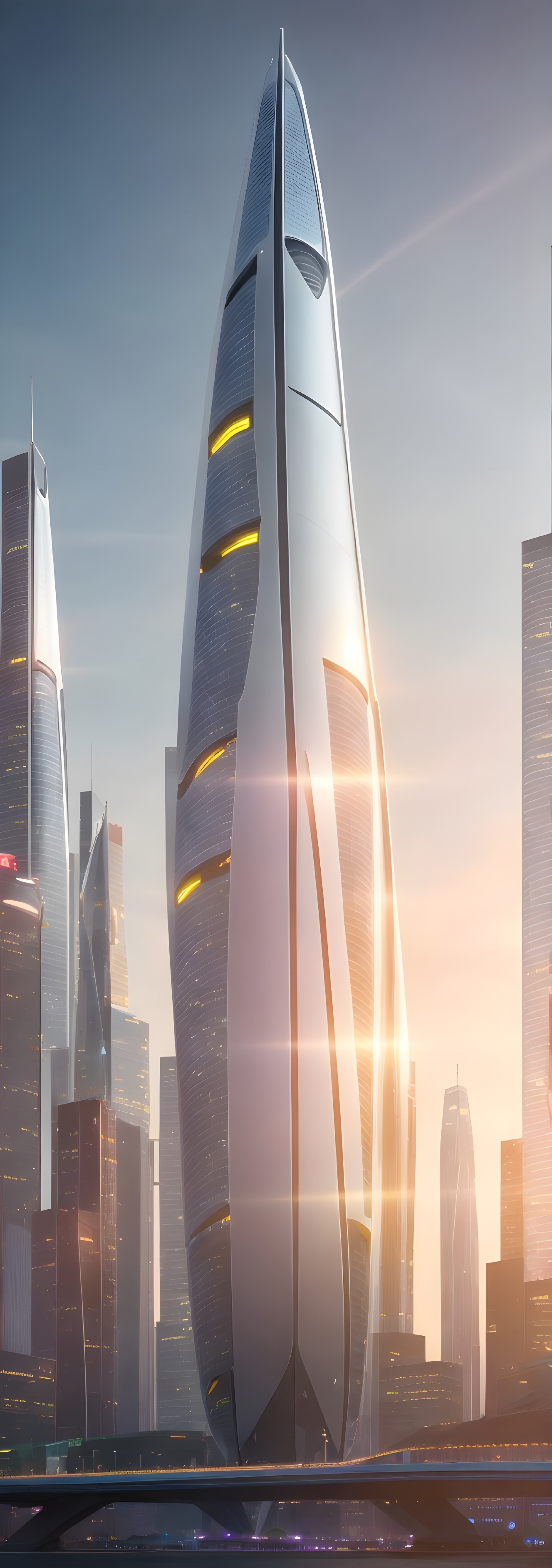 Futuristic Skyscraper with Streamlined Design in City