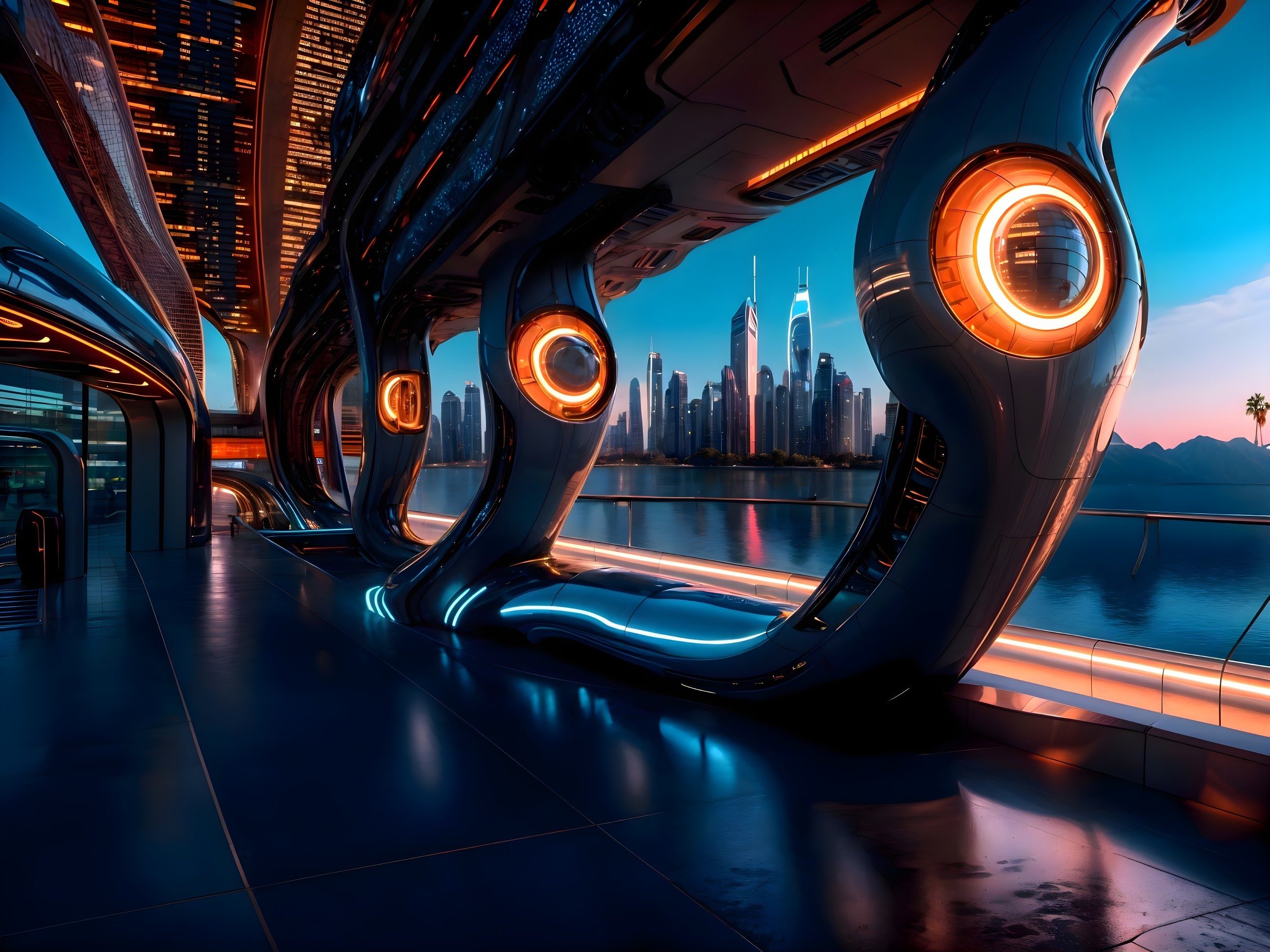 Futuristic Architectural Design with Twilight Skyline