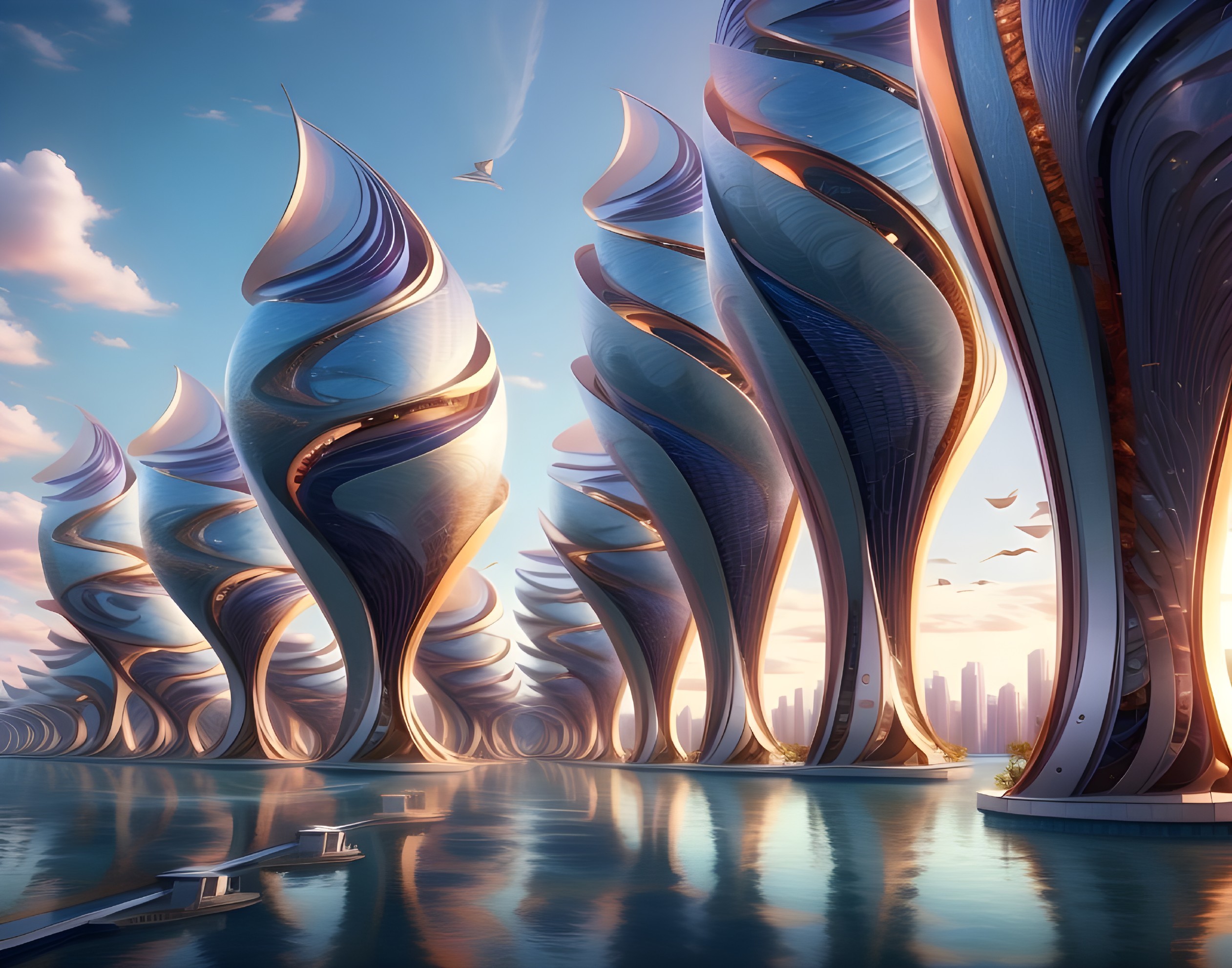 Futuristic Architectural Scene with Swirling Structures