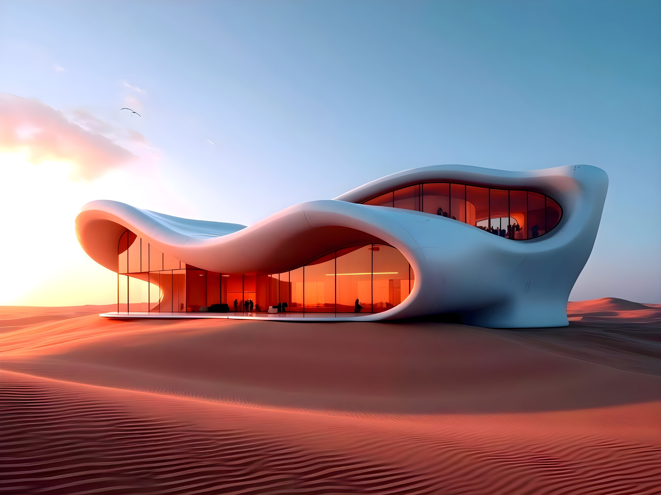 Futuristic Organic-Shaped Building in Desert Landscape