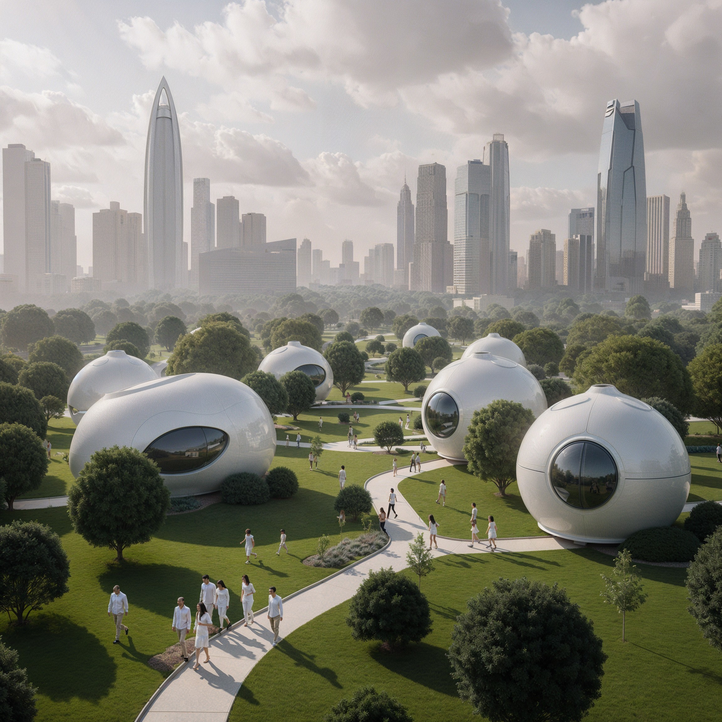 Futuristic Urban Landscape with Green Parks and Skyscrapers