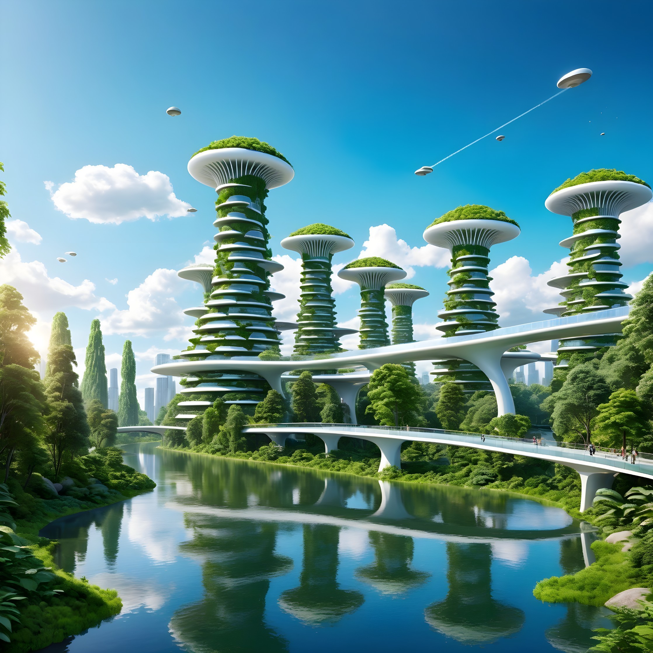 Futuristic Landscape with Eco-Friendly Skyscrapers