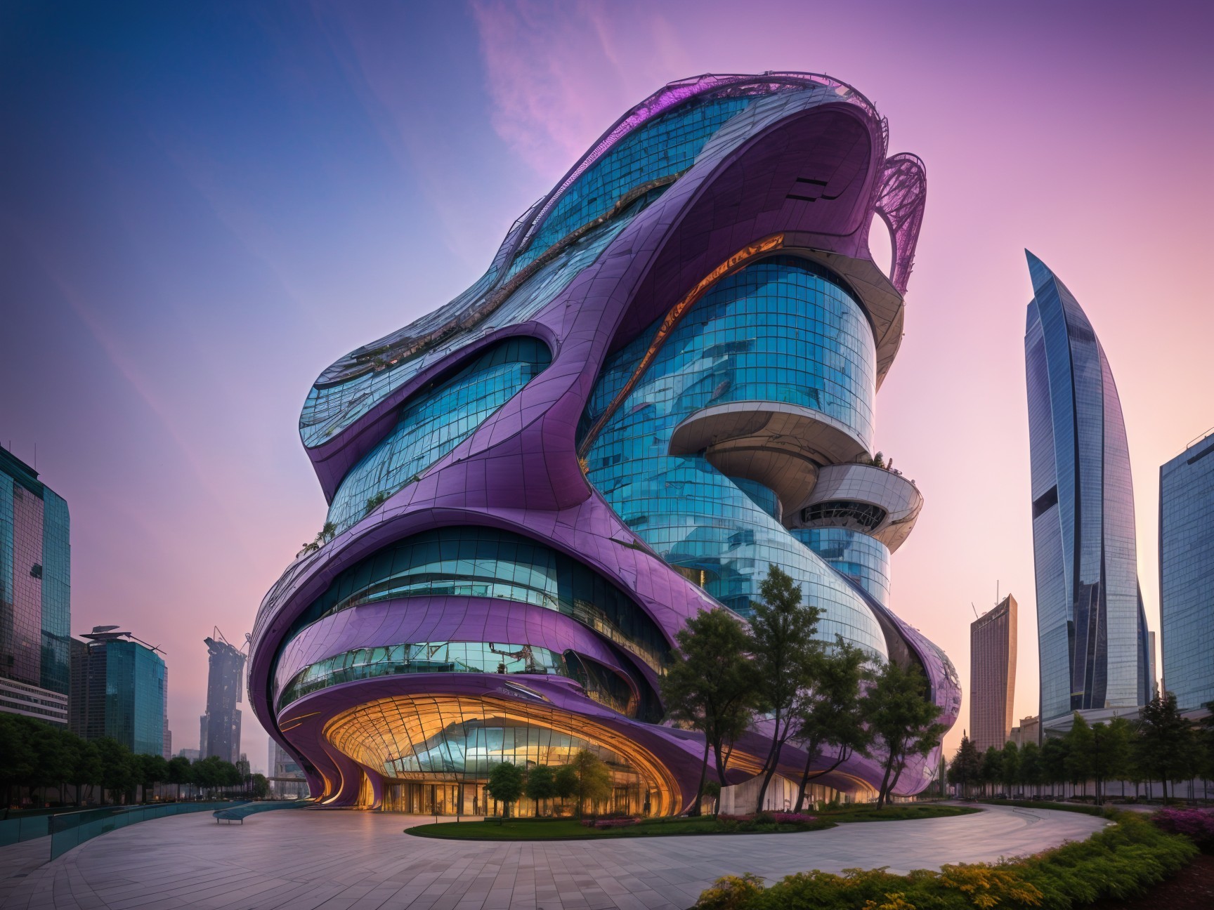 Modern Building with Organic Design and Vibrant Colors