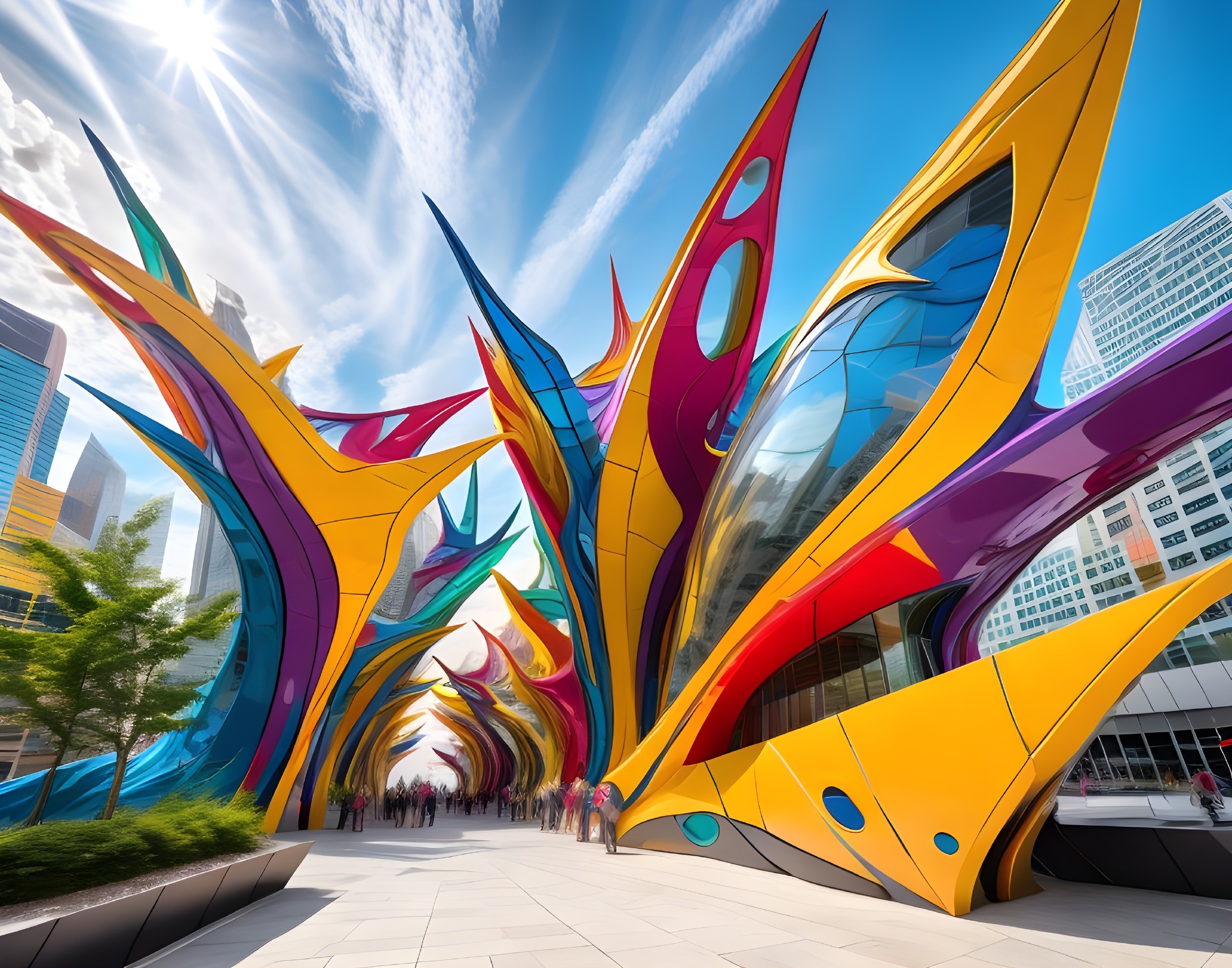 Vibrant Abstract Installation with Futuristic Architecture