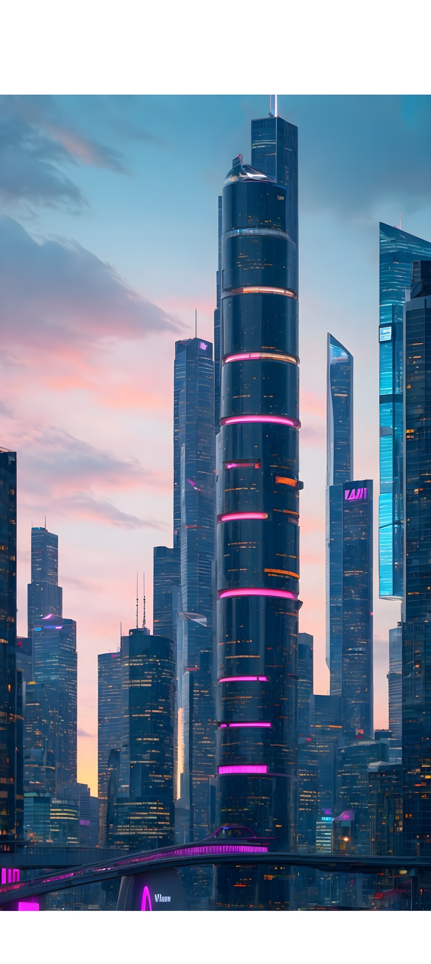 Futuristic Skyline at Dusk with Neon Accents