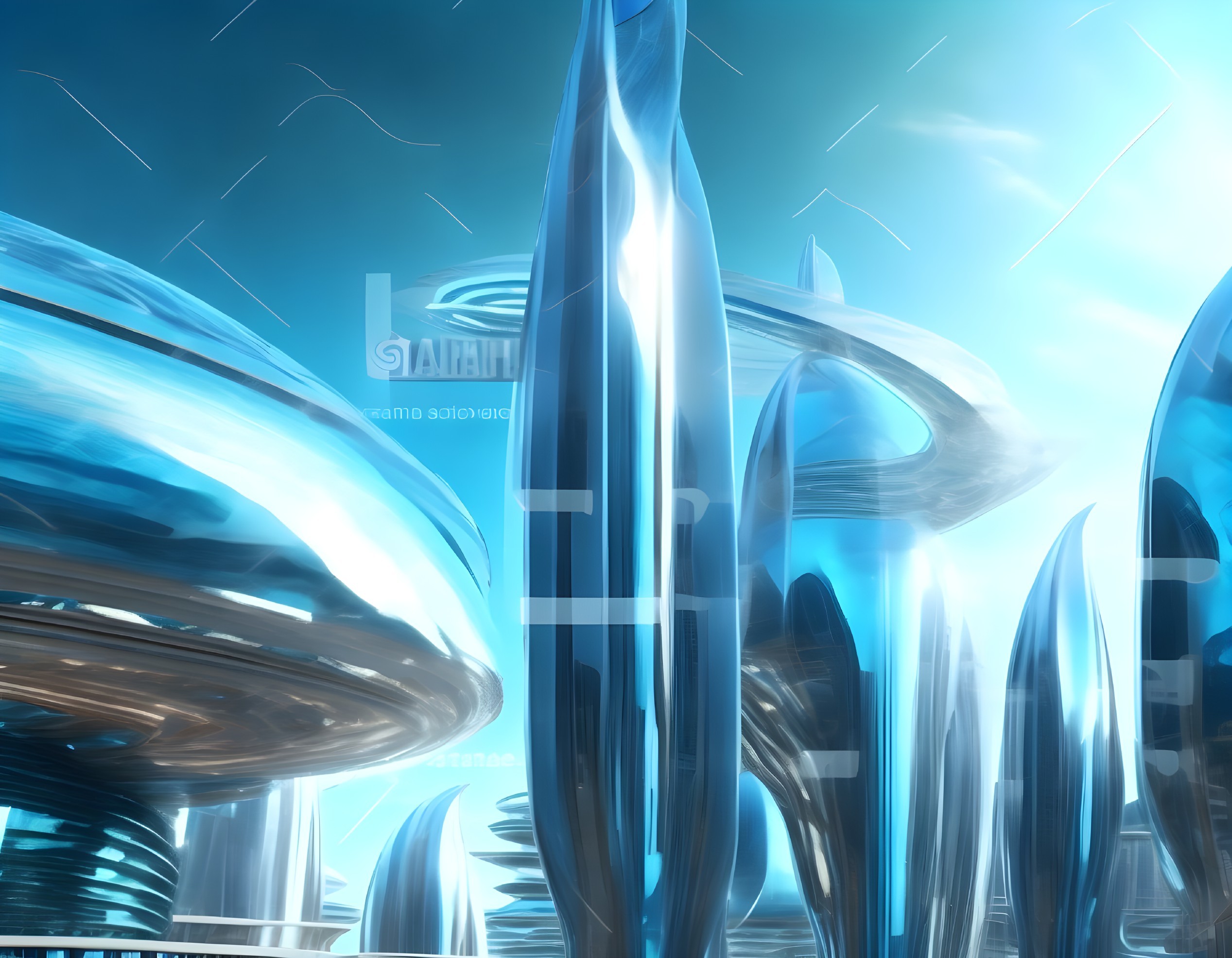 Futuristic Landscape with Sleek Towers and Soft Clouds