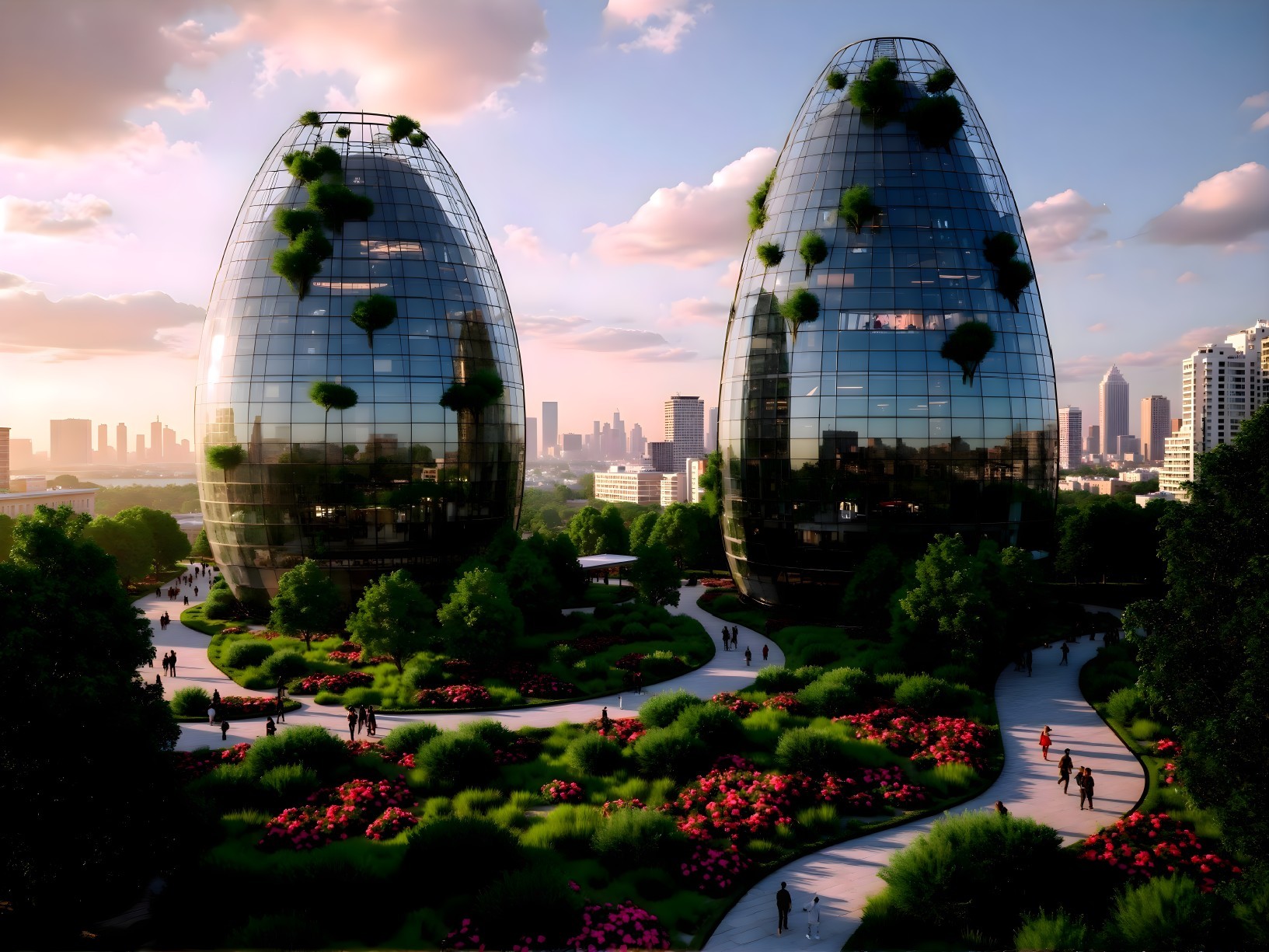 Modern Egg-Shaped Buildings Surrounded by Greenery