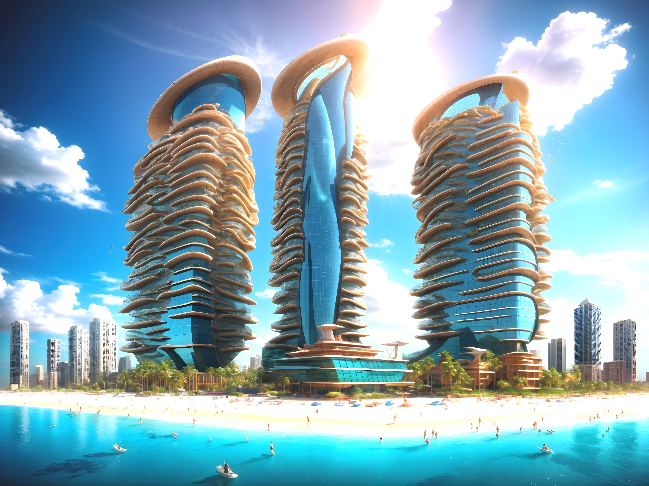 Futuristic Skyscrapers by a Pristine Beach Landscape