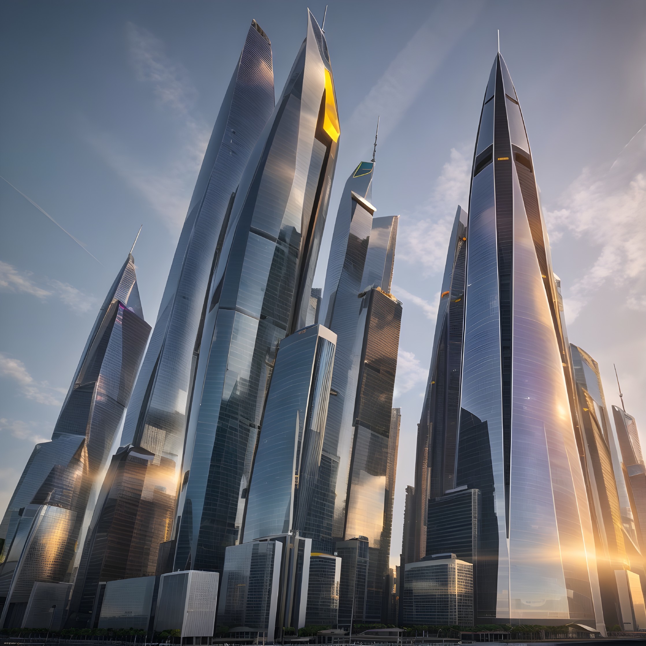 Futuristic City Skyline with Sleek Skyscrapers