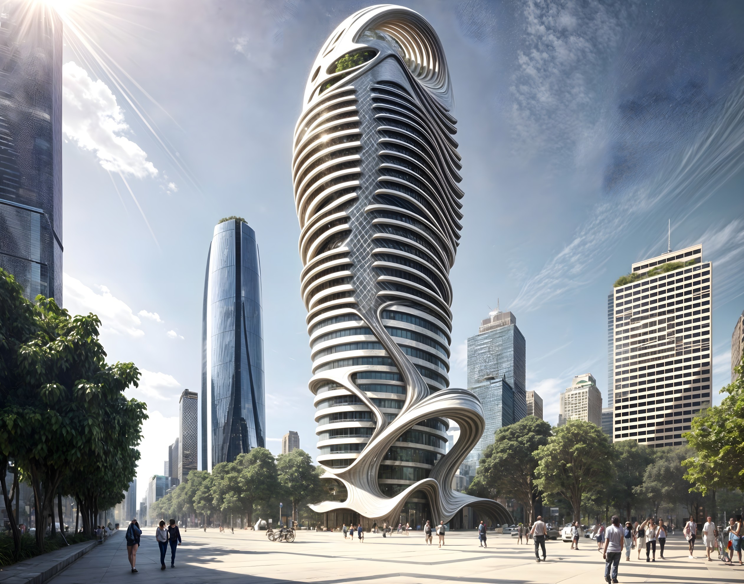 Futuristic Skyscraper with Organic Twisting Design