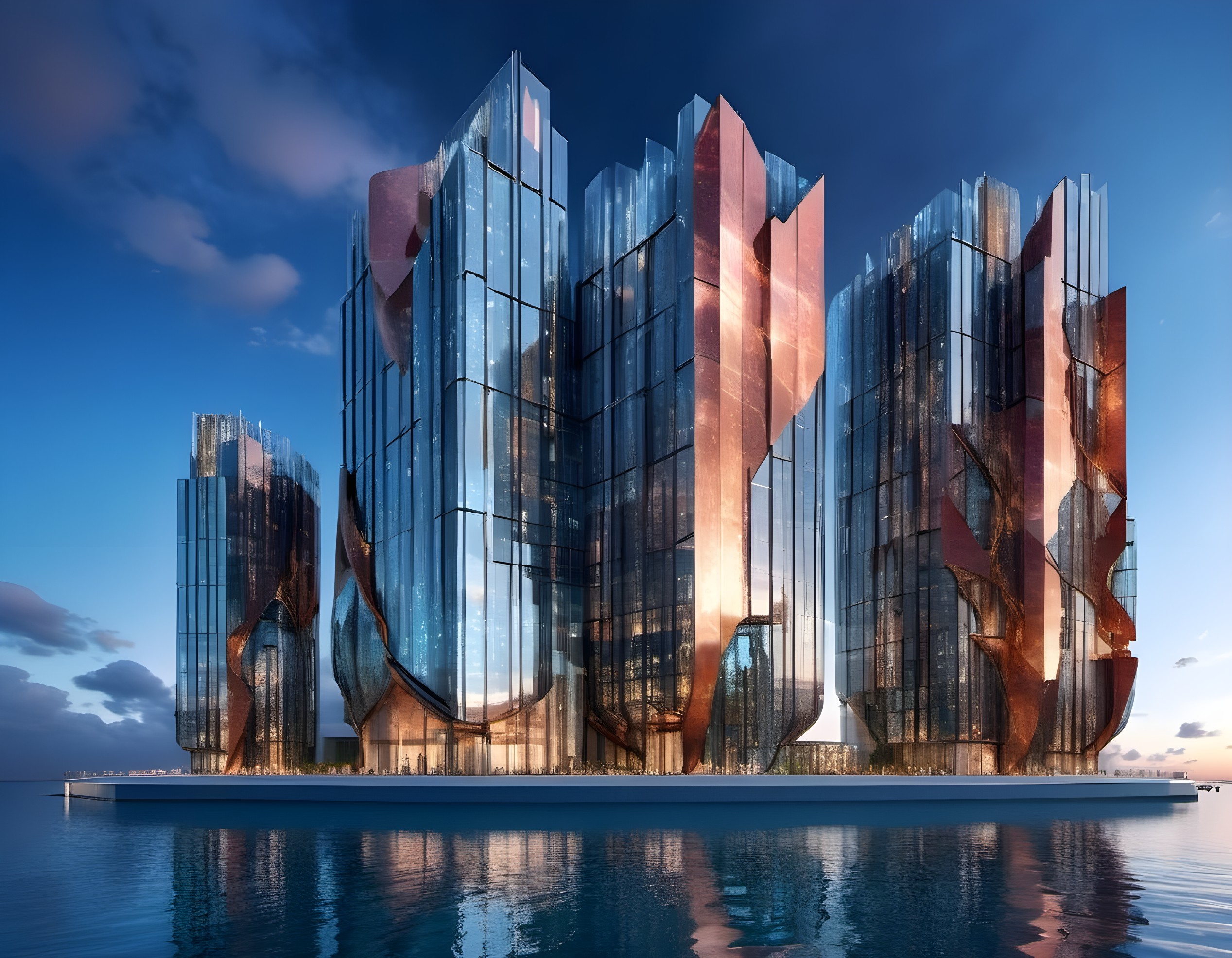 Modern Waterfront Architectural Complex with Glass Structures