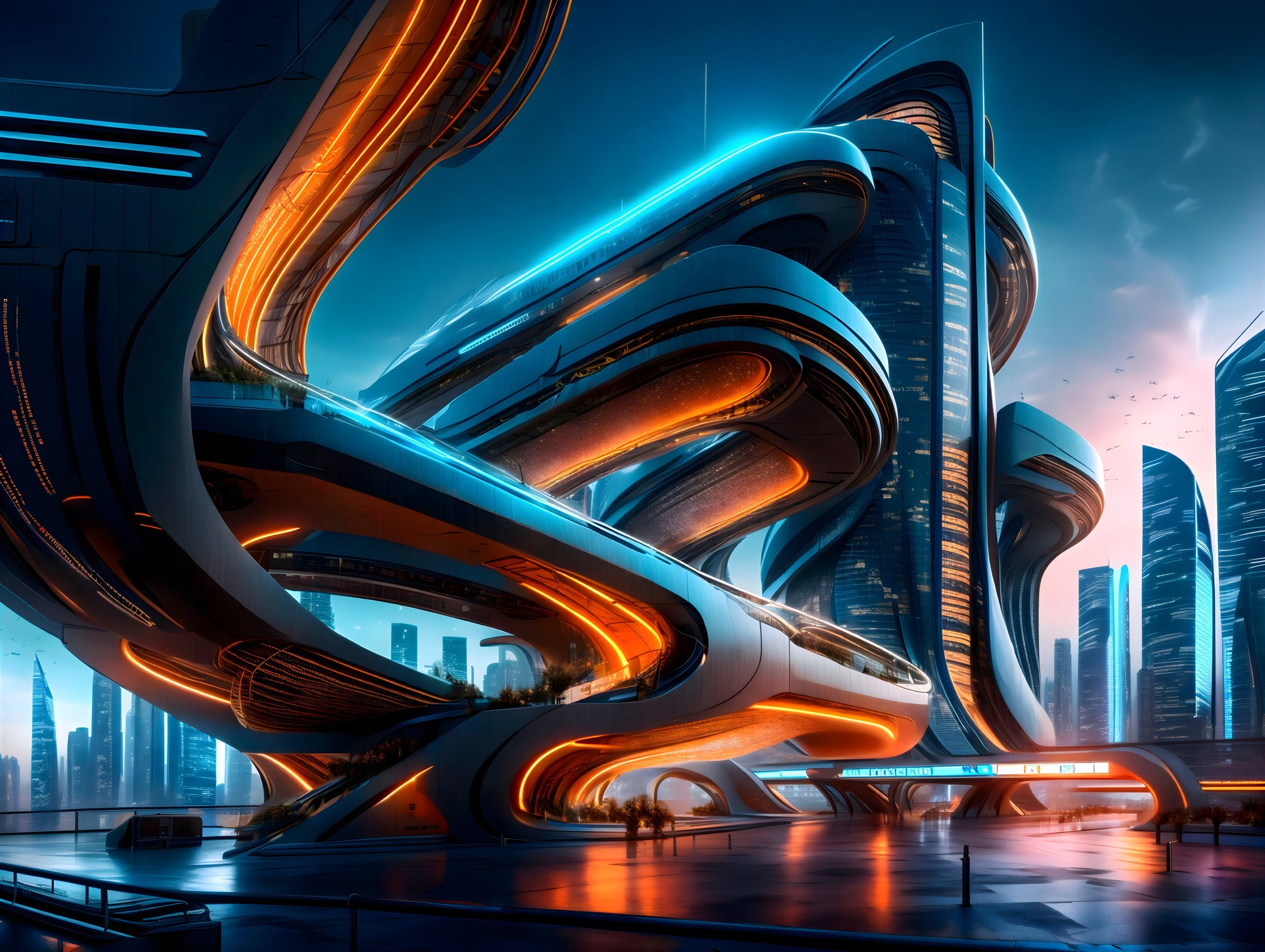 Futuristic Cityscape with Aerodynamic Architecture