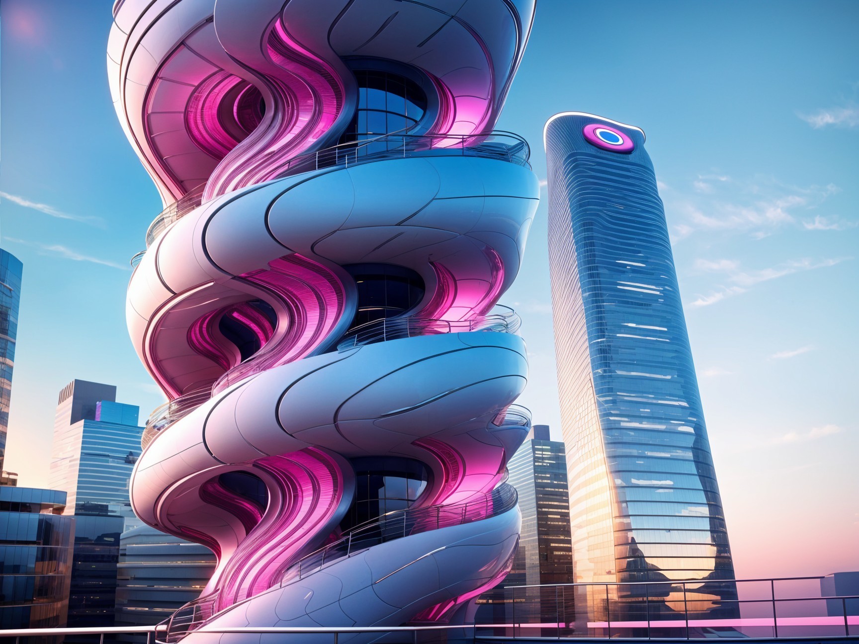 Futuristic Architectural Design with Spiraling Features