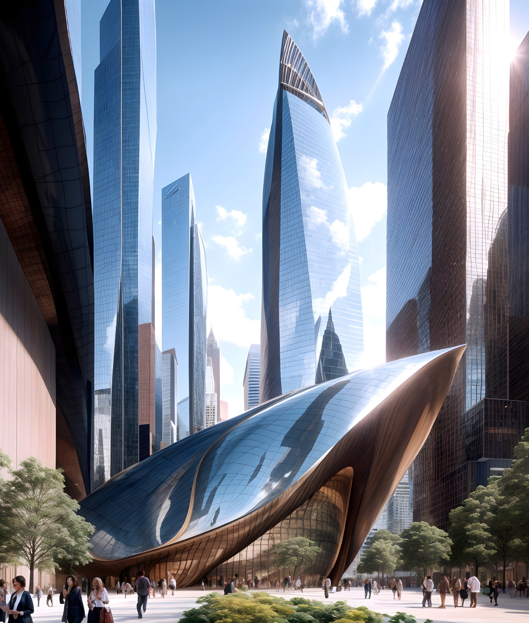 Futuristic Urban Landscape with Skyscrapers and Greenery