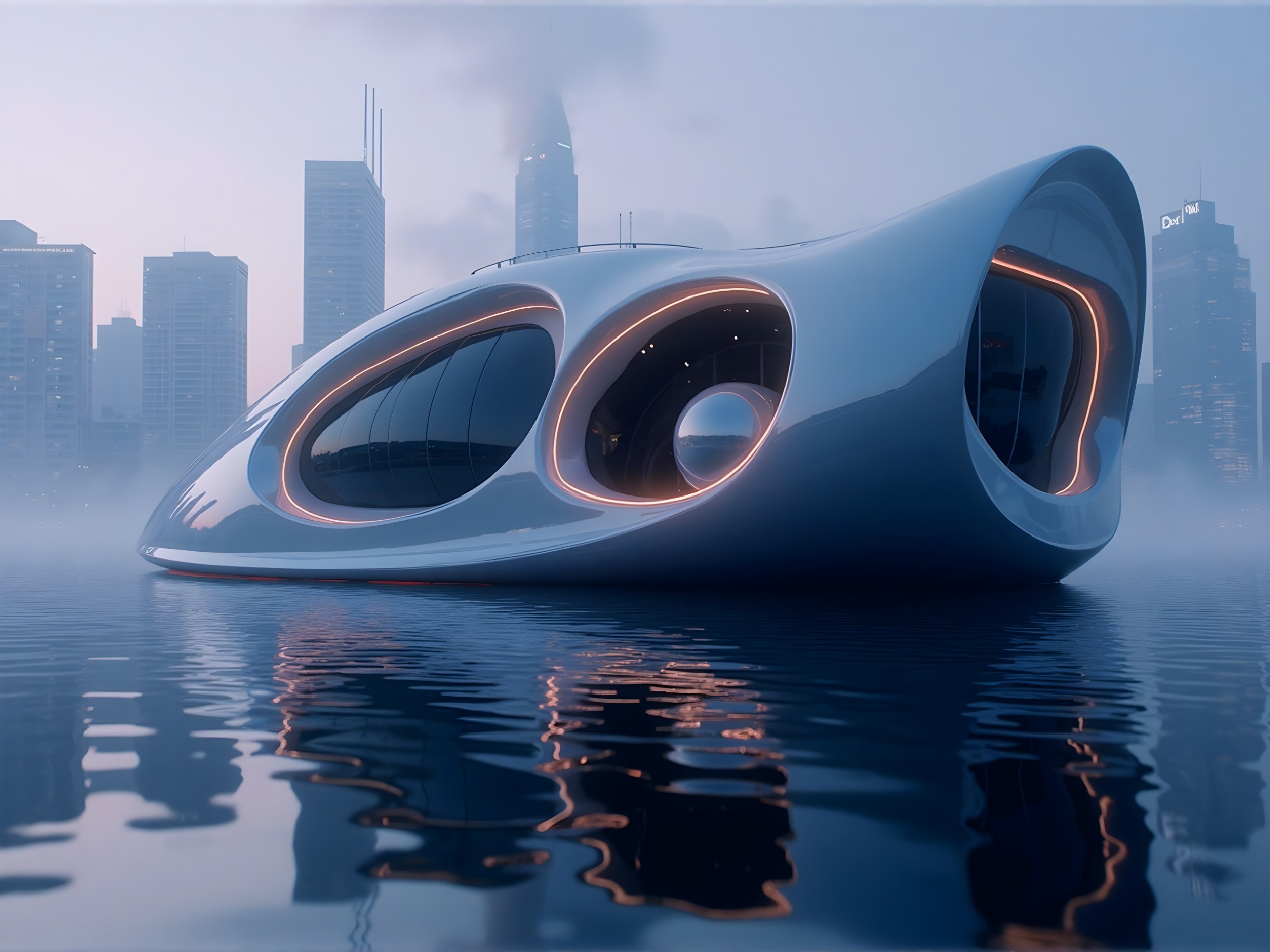 Futuristic Architectural Marvel by Tranquil Water
