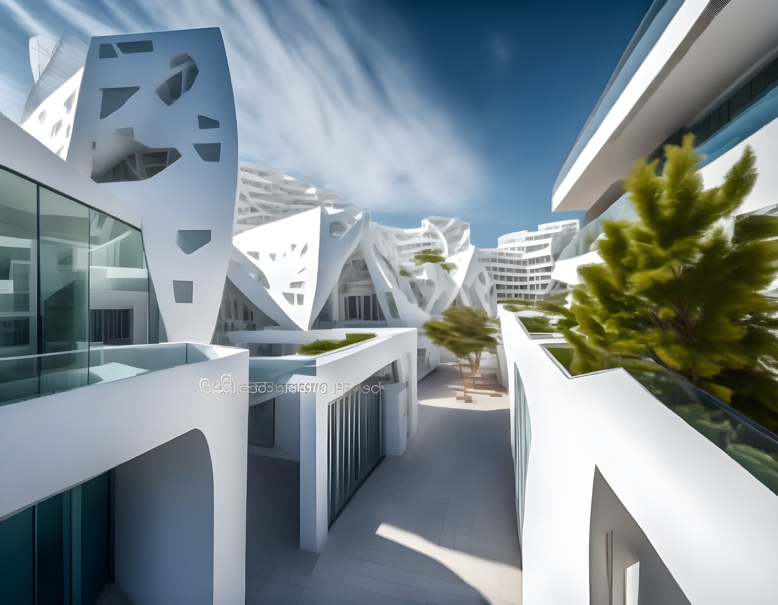 Modern Architectural Design with Organic Shapes and Greenery