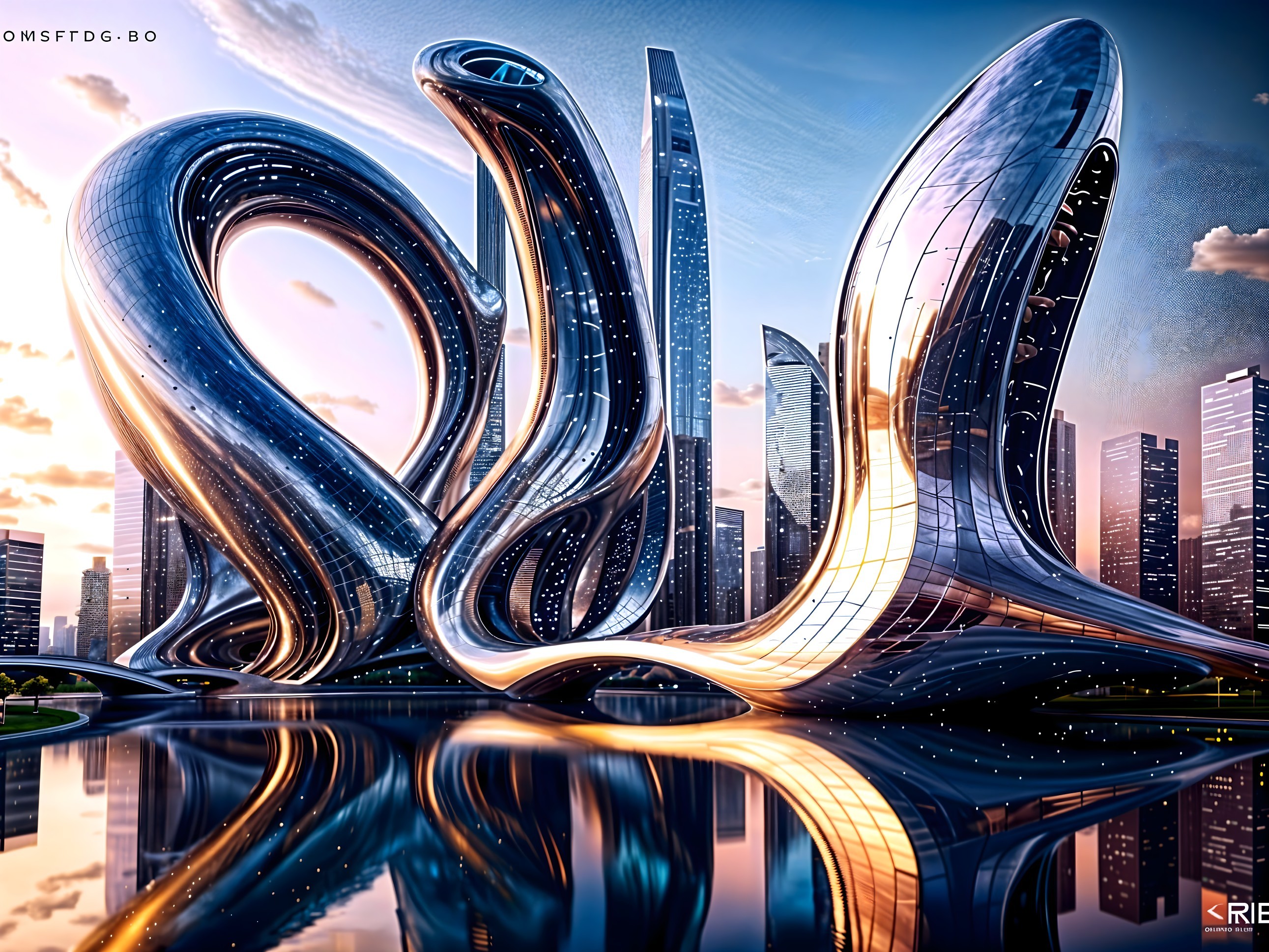 Futuristic Urban Landscape with Organic Architecture
