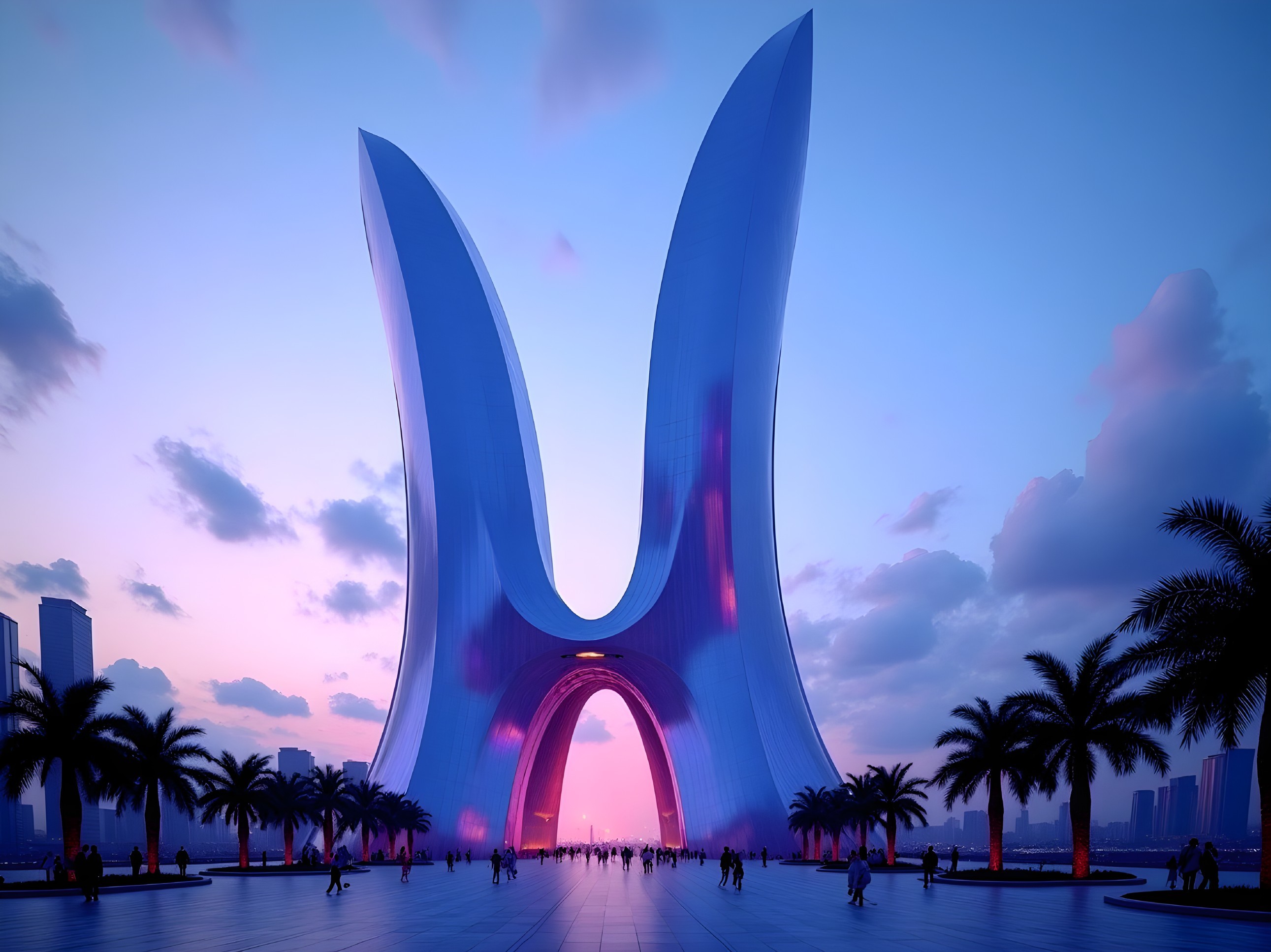 Modern Architectural Structure with Upward-Curving Forms