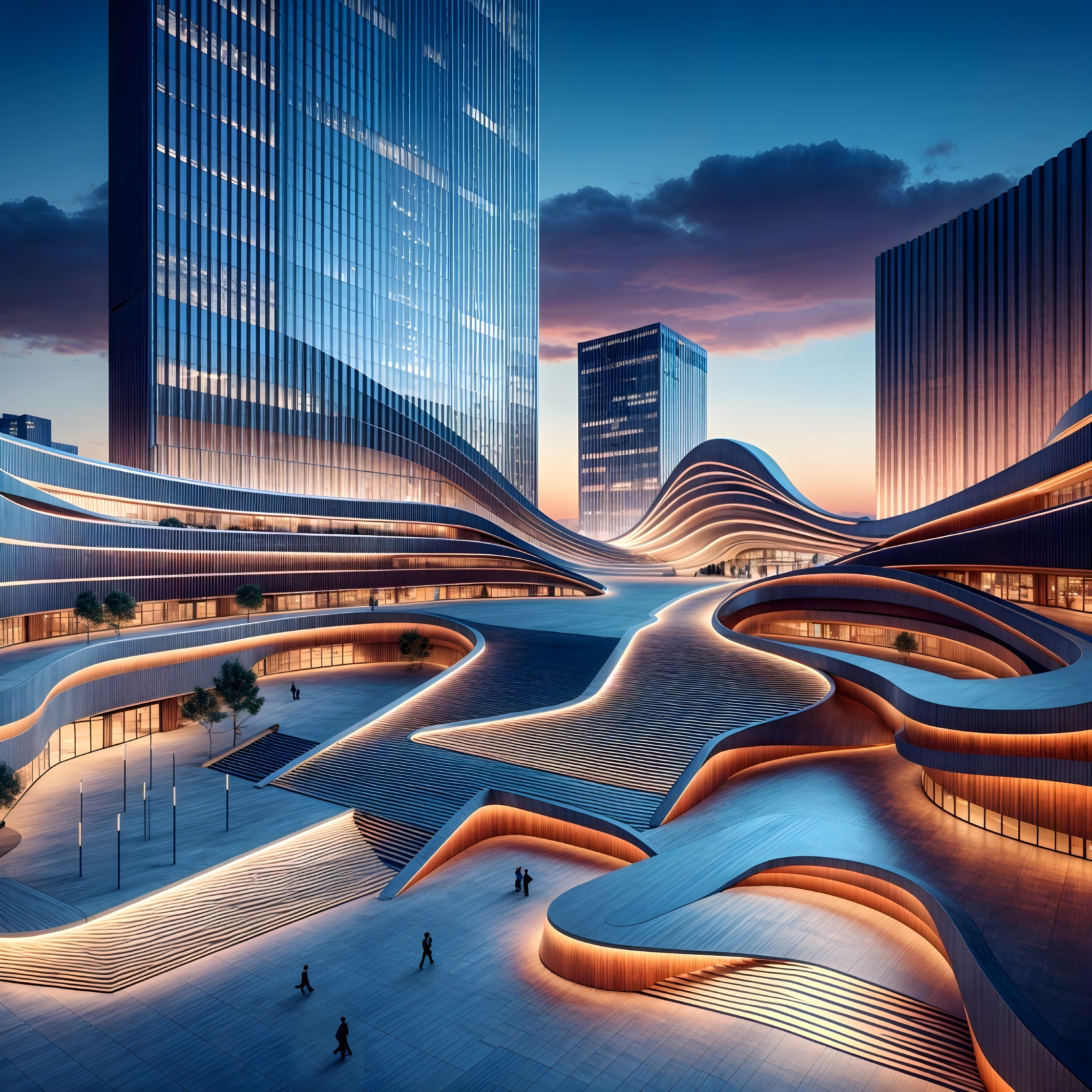 Futuristic Urban Landscape with Illuminated Architecture