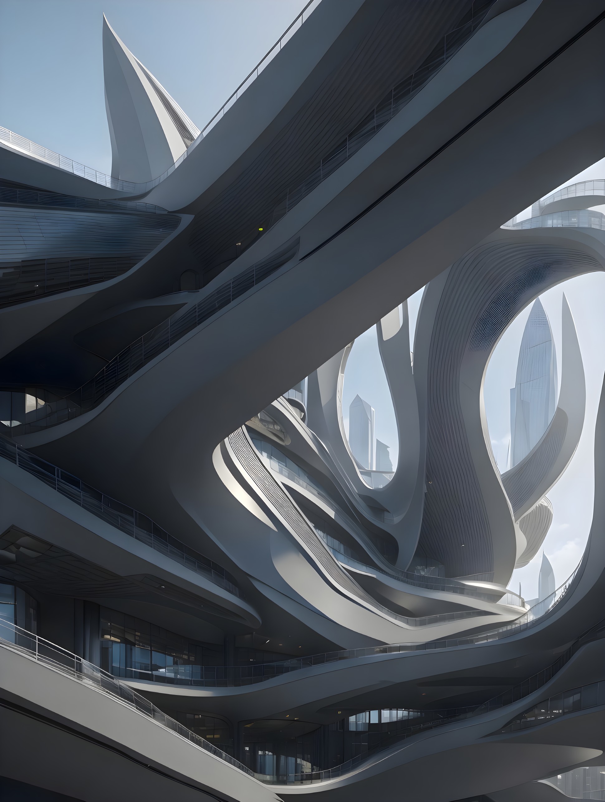 Modern Architecture with Fluid Forms and Open Spaces