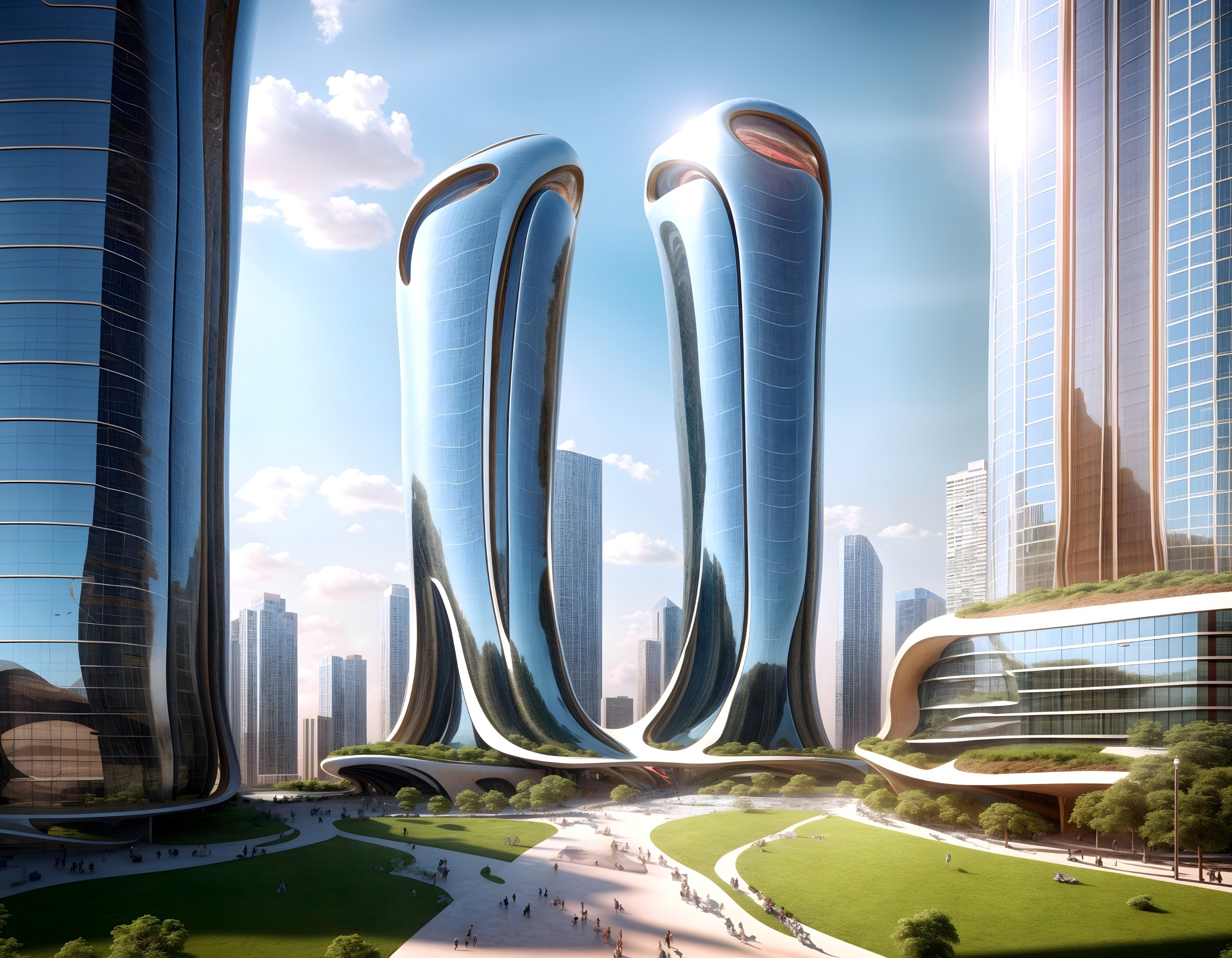 Futuristic Urban Landscape with Curved Skyscrapers